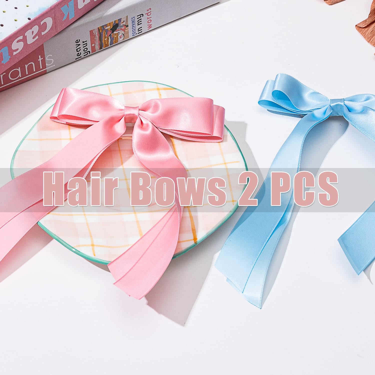 Large Double Hair Bows 2 Pcs Satin Ribbon Bow For Women,Hair Bows For Women,Hair Ribbons,Oversized Long-Tail Cute Aesthetic Hair