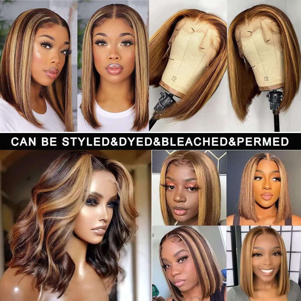 4/27 Highlight Bob Wig Human Hair 13X4 Highlight Bob Lace Front Wigs Human Hair Wear And Go Glueless Wig Human Hair Pre Plucked