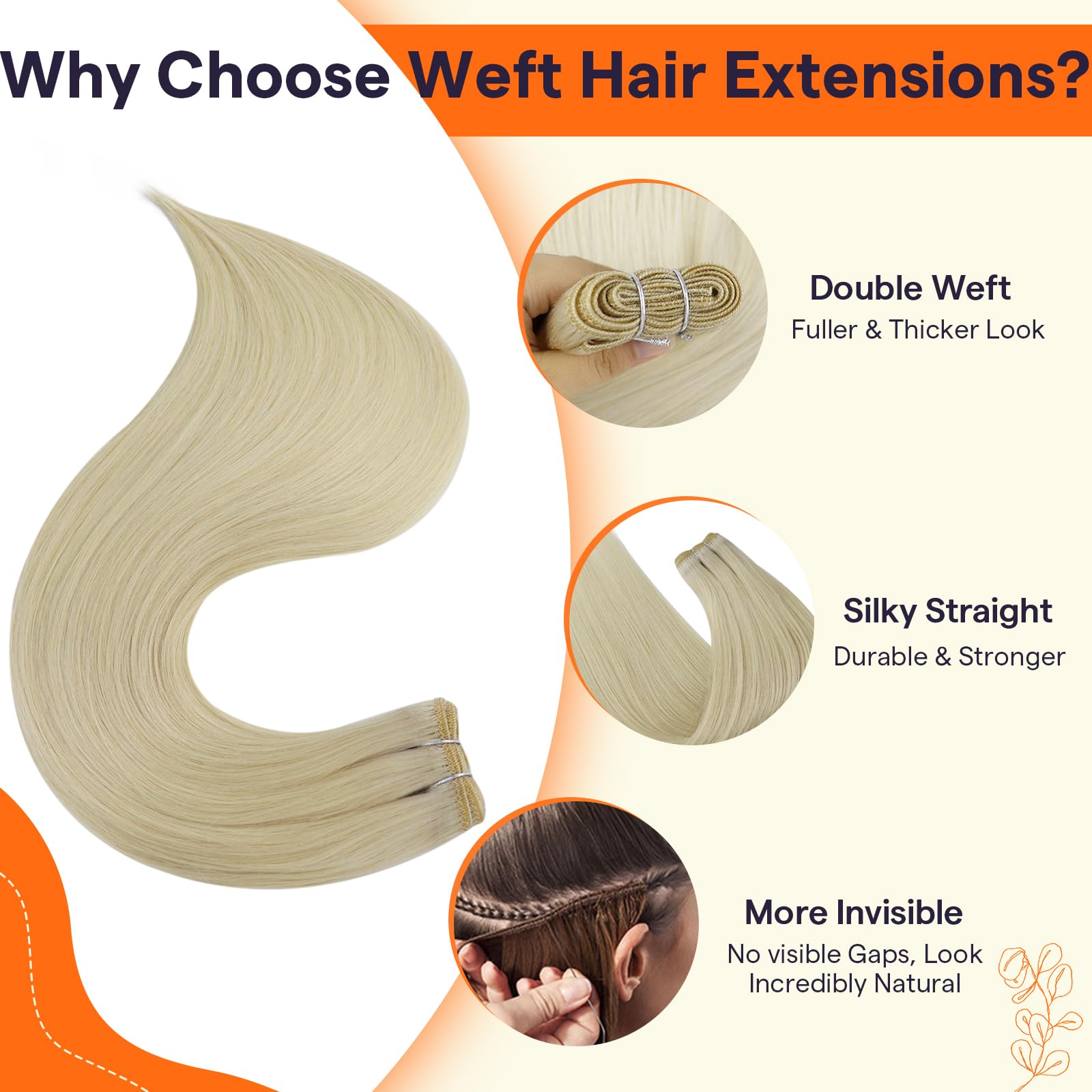 Full Shine Weft Hair Extensions Human Hair Color Platinum Blonde Sew In Hair Extensions Real Huamn Hair Remy Straight Hair Weft