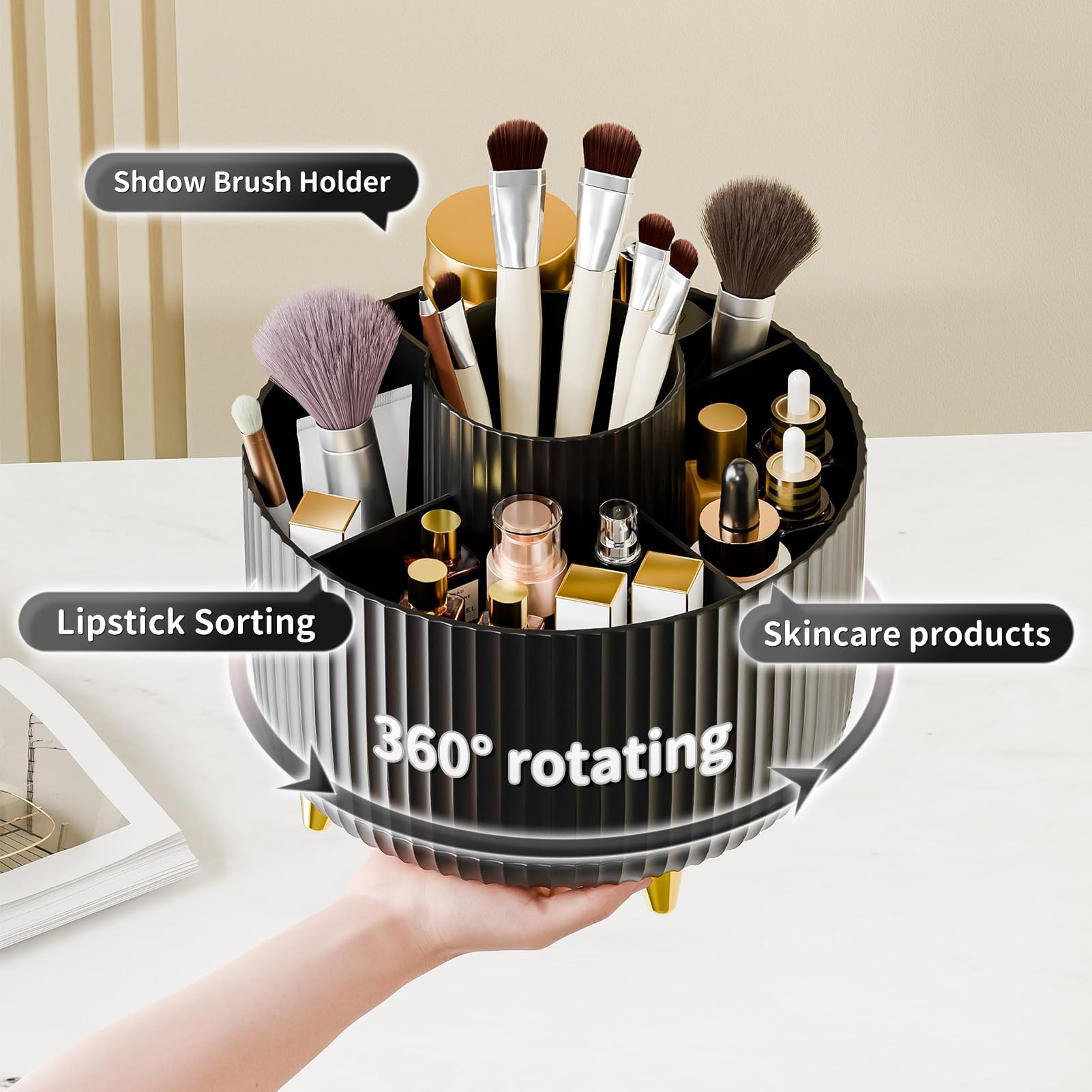 360 Rotate Makeup Brush Holder Organizer, Makeup Organizers Countertop, Makeup Organization And Skincare Storage With Gift Box P