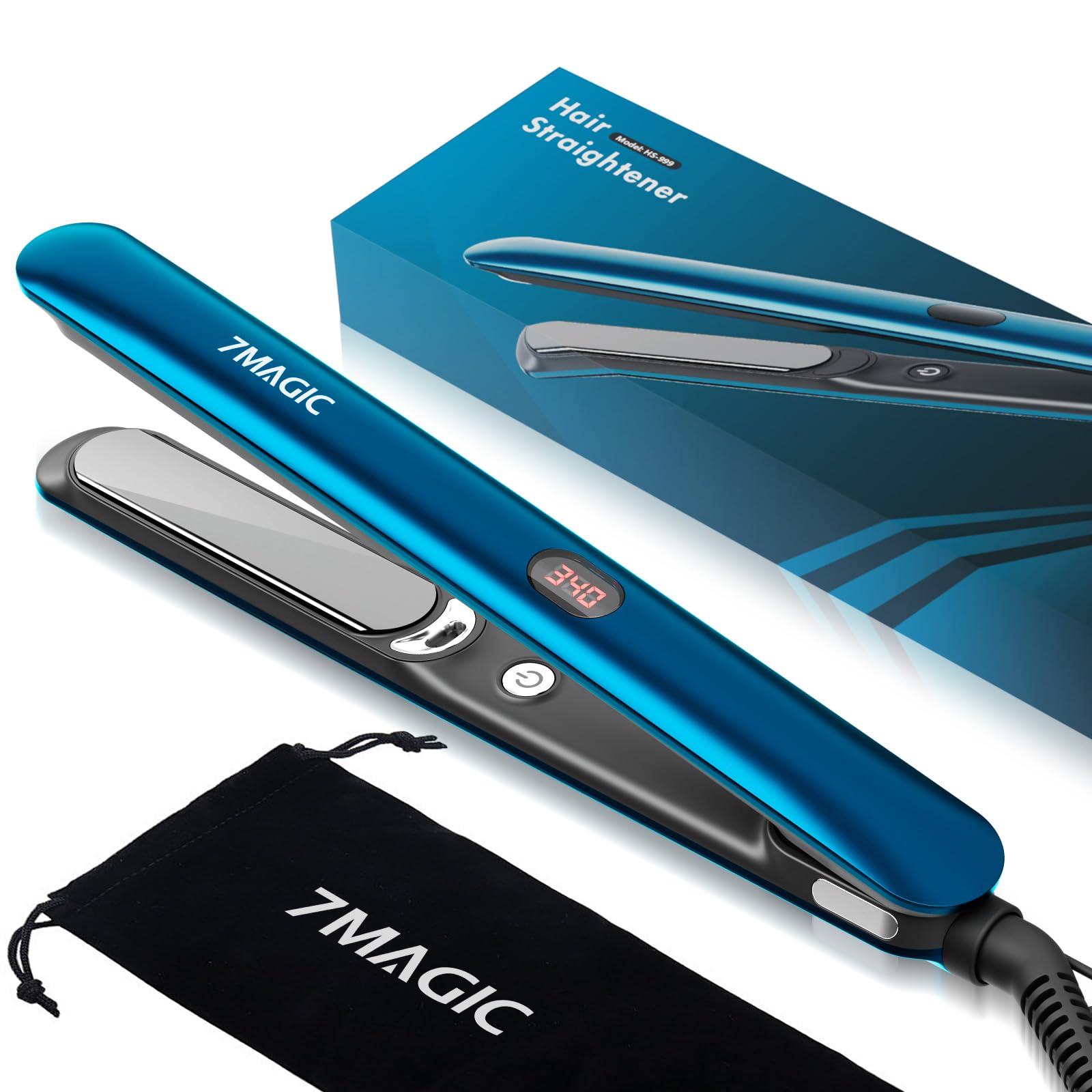7MAGIC Hair Straightener, Ceramic Flat Iron with LCD, Professional 2 in 1 Hair Iron for Thick Hair, 11 Heat Settings Styling Too