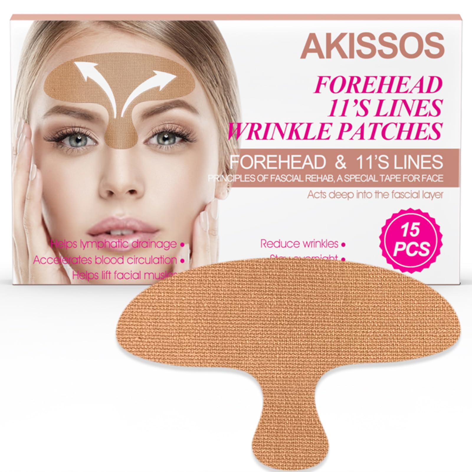 Akissos Forehead Wrinkle Patches 15 Pcs Kinesiology Face Tape For Wrinkles Overnight, Precut Facial Patches For Forehead Wrinkle