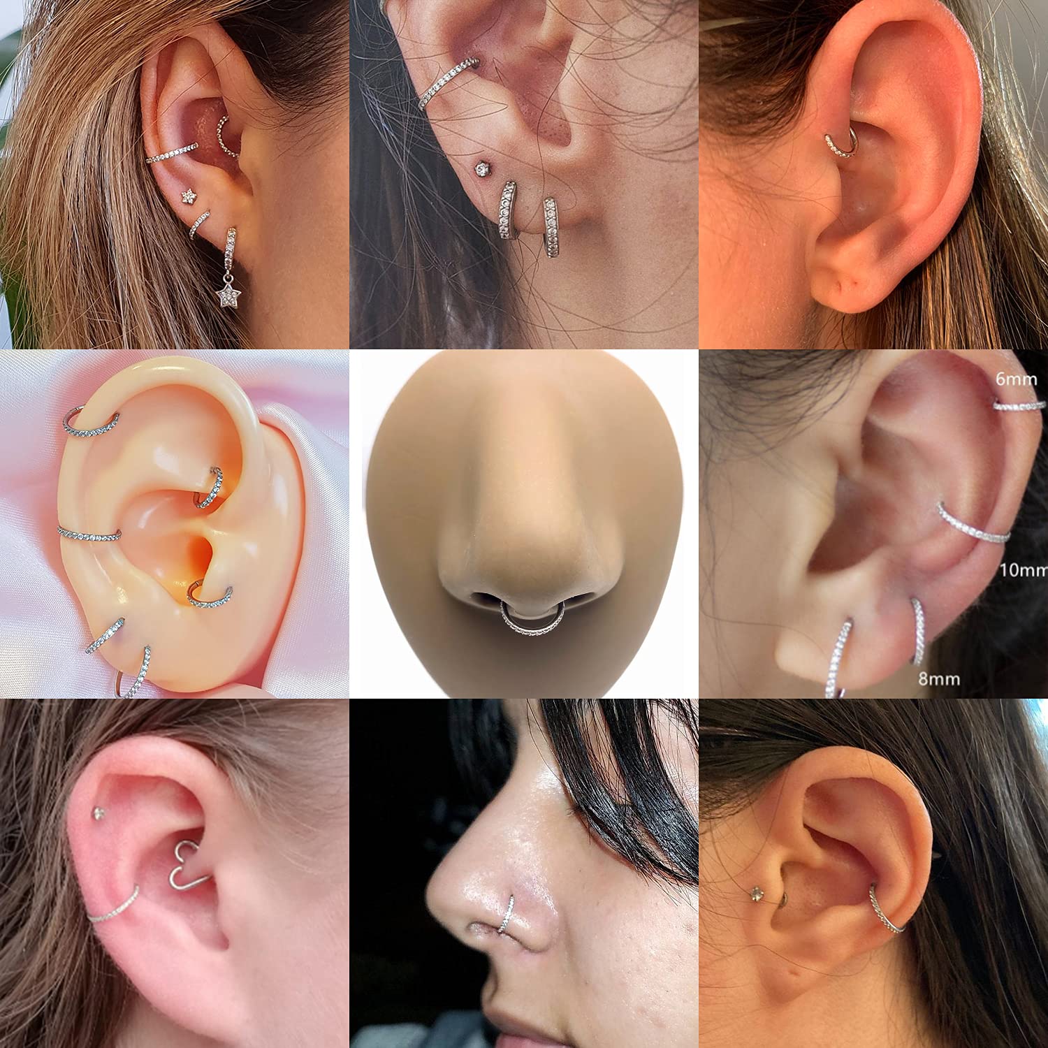 FUNLMO 16G Cartilage Earring Hoop Nose Rings Nose Hoop Nose Ring Hoop Helix Tragus Rook Daith Forward Helix Earring Lip Rings Sn