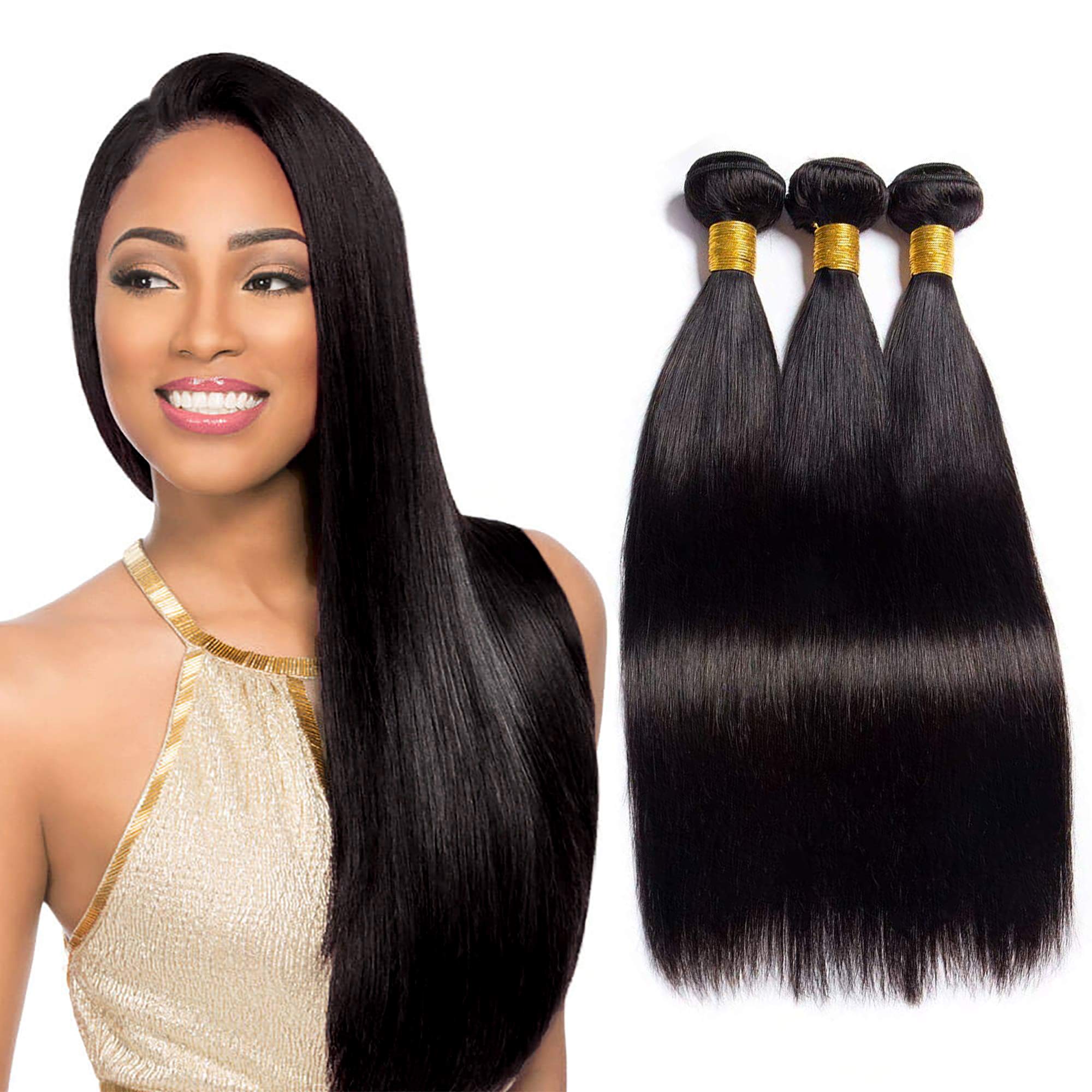 Straight Human Hair 3 Bundles 18 18 18 Inch Brazilian Hair Straight Weave Bundles Human Hair 100% Unprocessed Virgin Hair Weft R