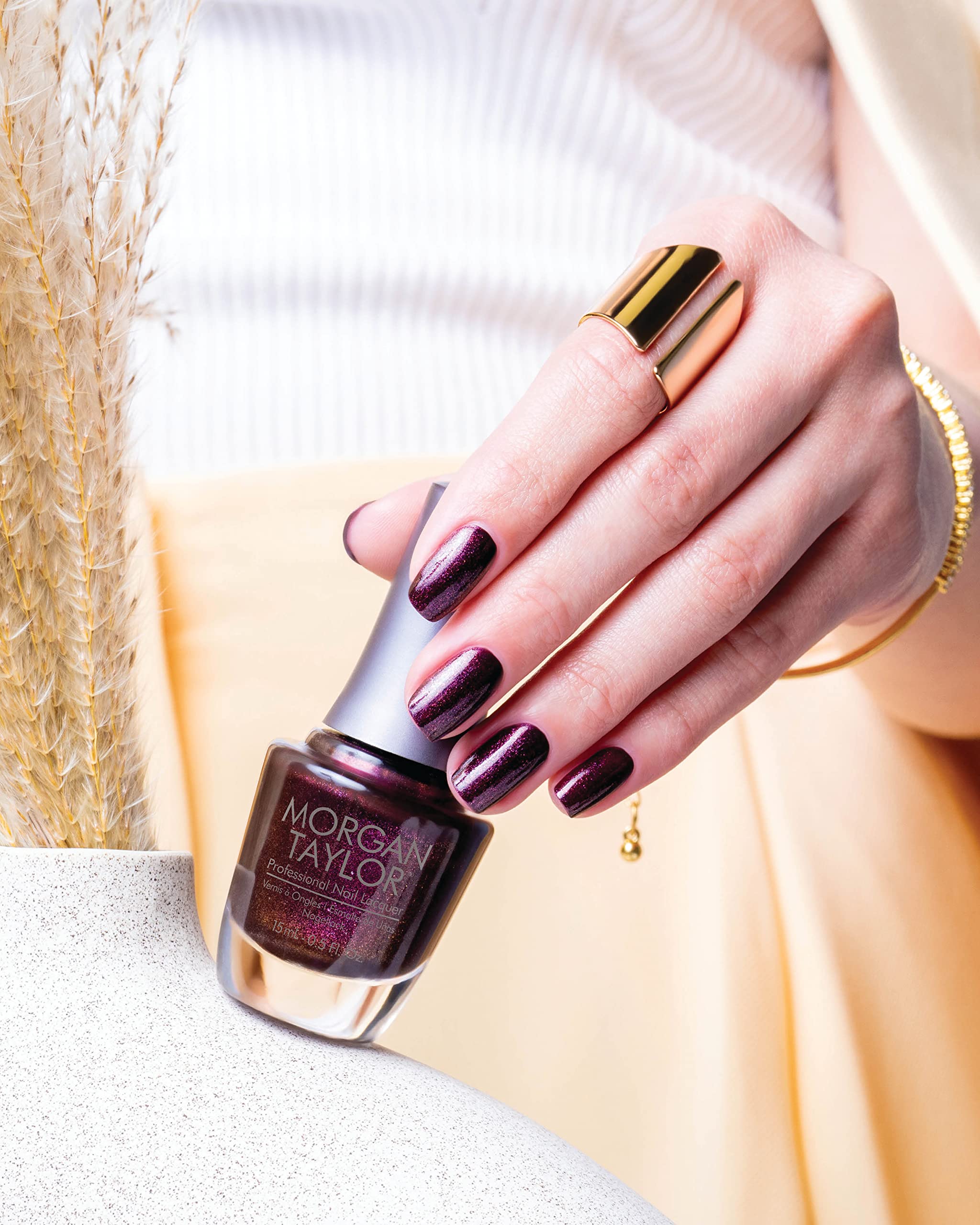 Morgan Taylor Nail Lacquer (Seal The Deal) Dark Red Nail Polish, Finger Nail Polish, Long Lasting Nail Polish, Sparkle Red Nail