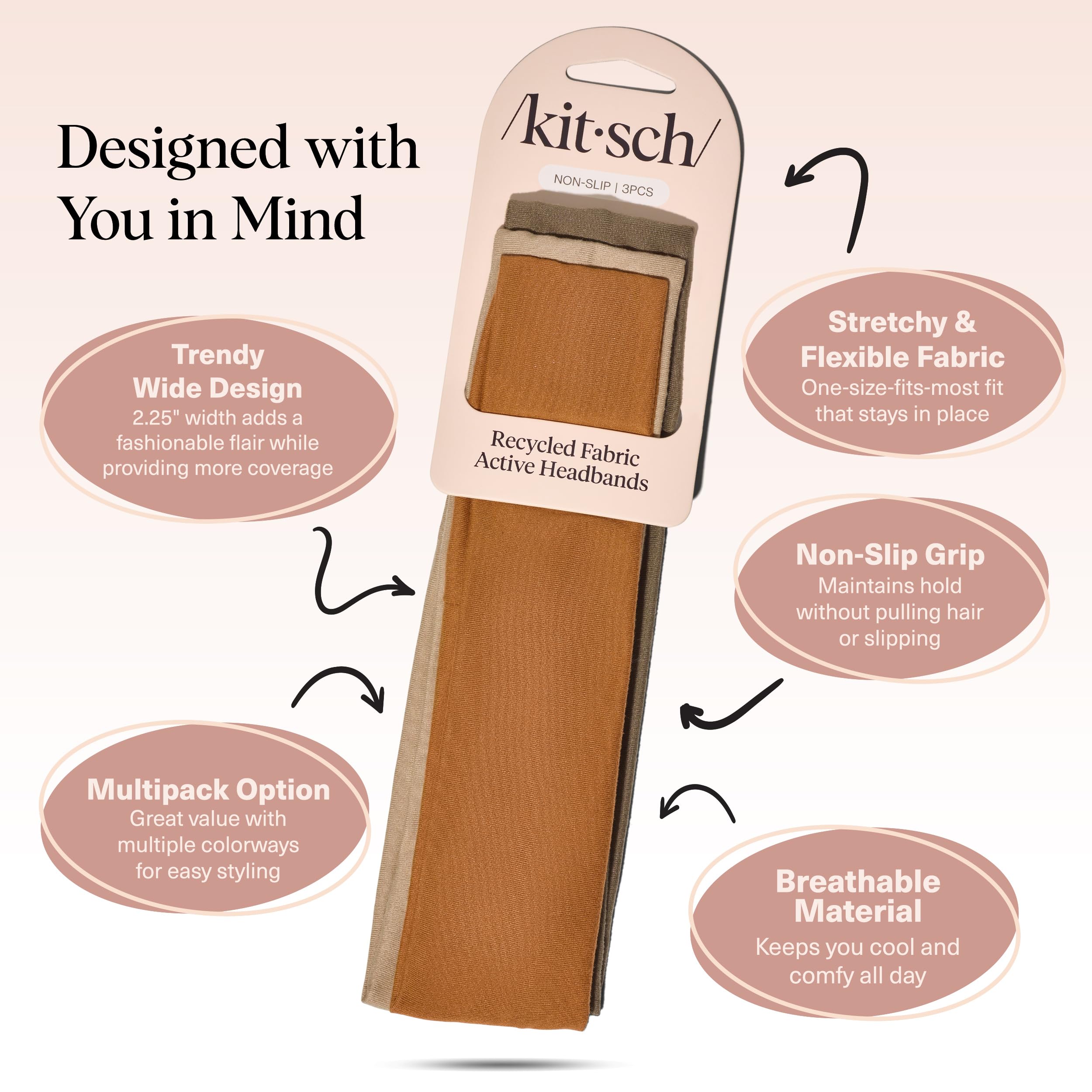 Kitsch Wide Headbands for Women - Fashion Sports Headband for Workout, Yoga, Gym, Running, Exercise | Stretchy Head Bands for Wo