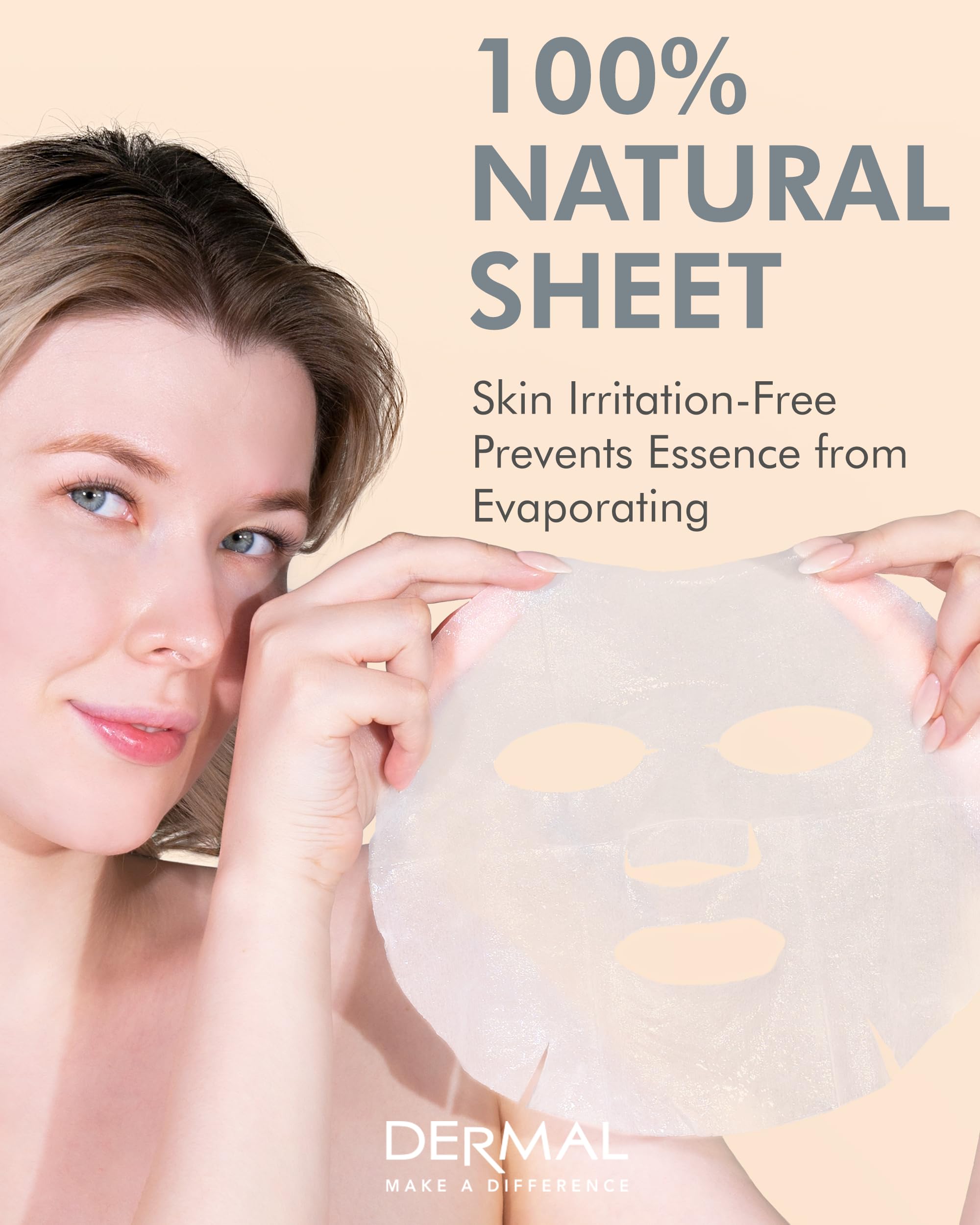 Dermal Charcoal Collagen Essence Korean Facial Mask Sheet Pack Of 10 - Pore Purifying, Boosting Moisture, Rejuvenating Clarity -