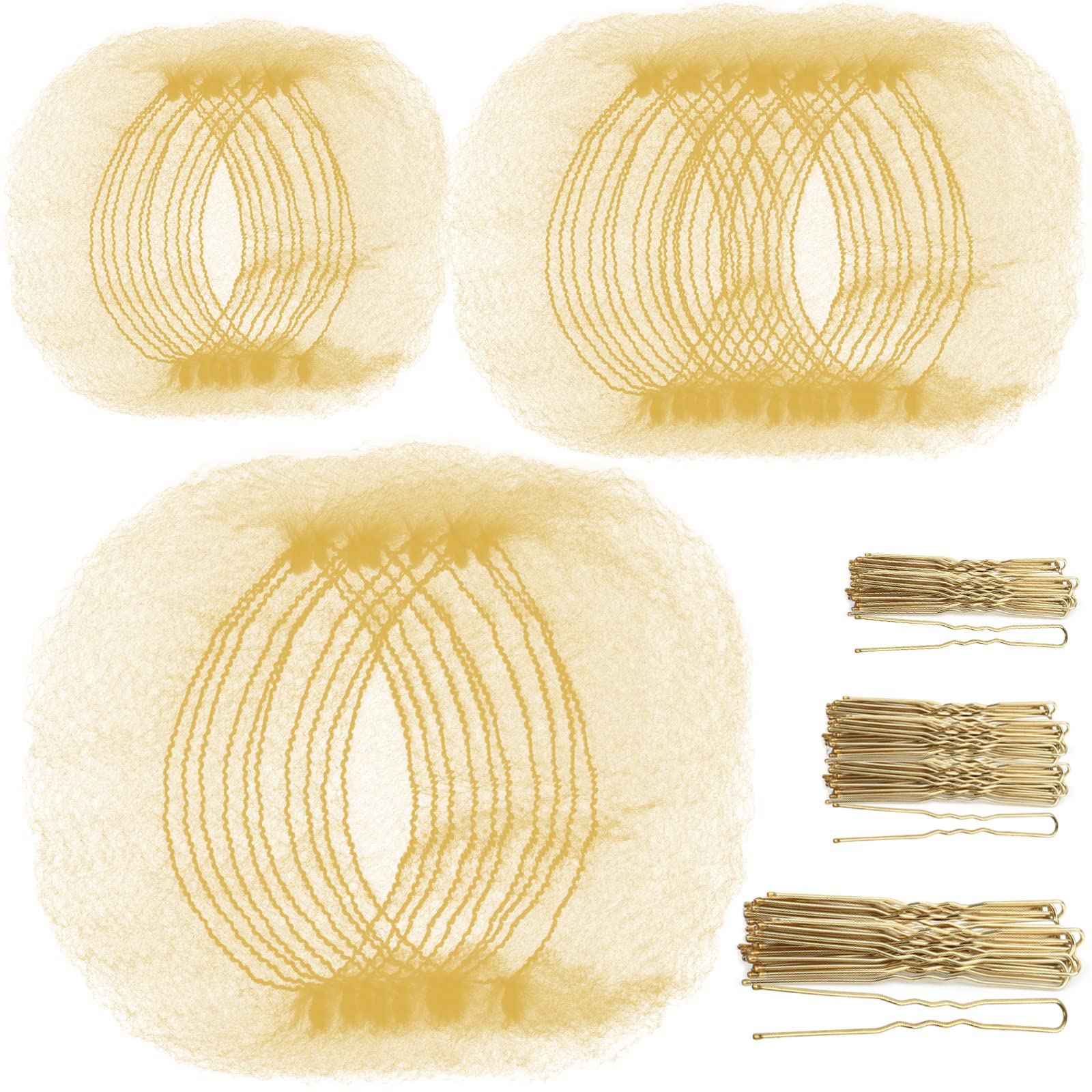 Teenitor Hair Nets Invisible Elastic Edge Mesh and Bobby Pins Set,40 Pieces HairNets, 80 Pieces U Shaped Pins for Ballet Bun,3 S
