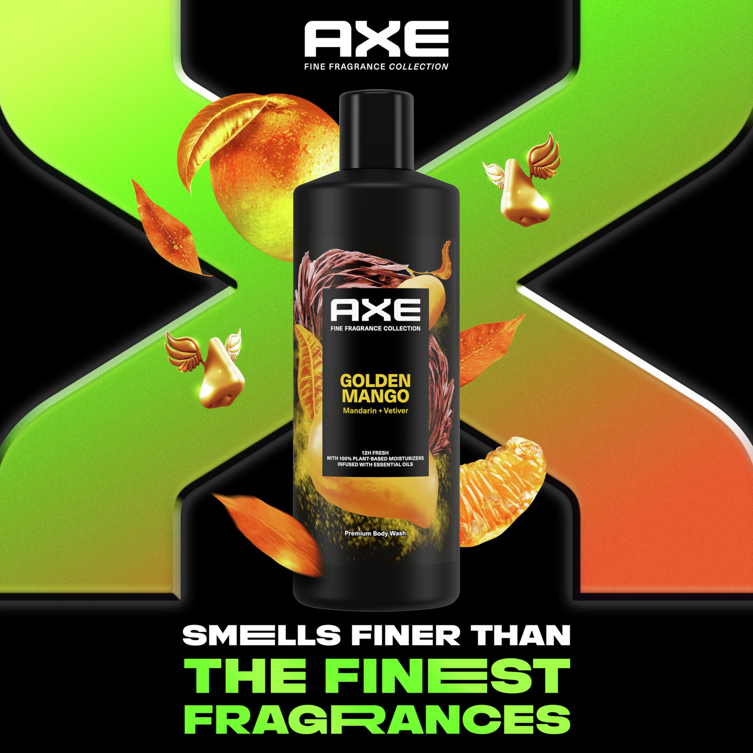 AXE Fine Fragrance Body Wash for Men, Golden Mango, 4 Pack, 18 Fl Oz - Refreshing Scent with Mango, Mandarin, and Vetiver Essentials