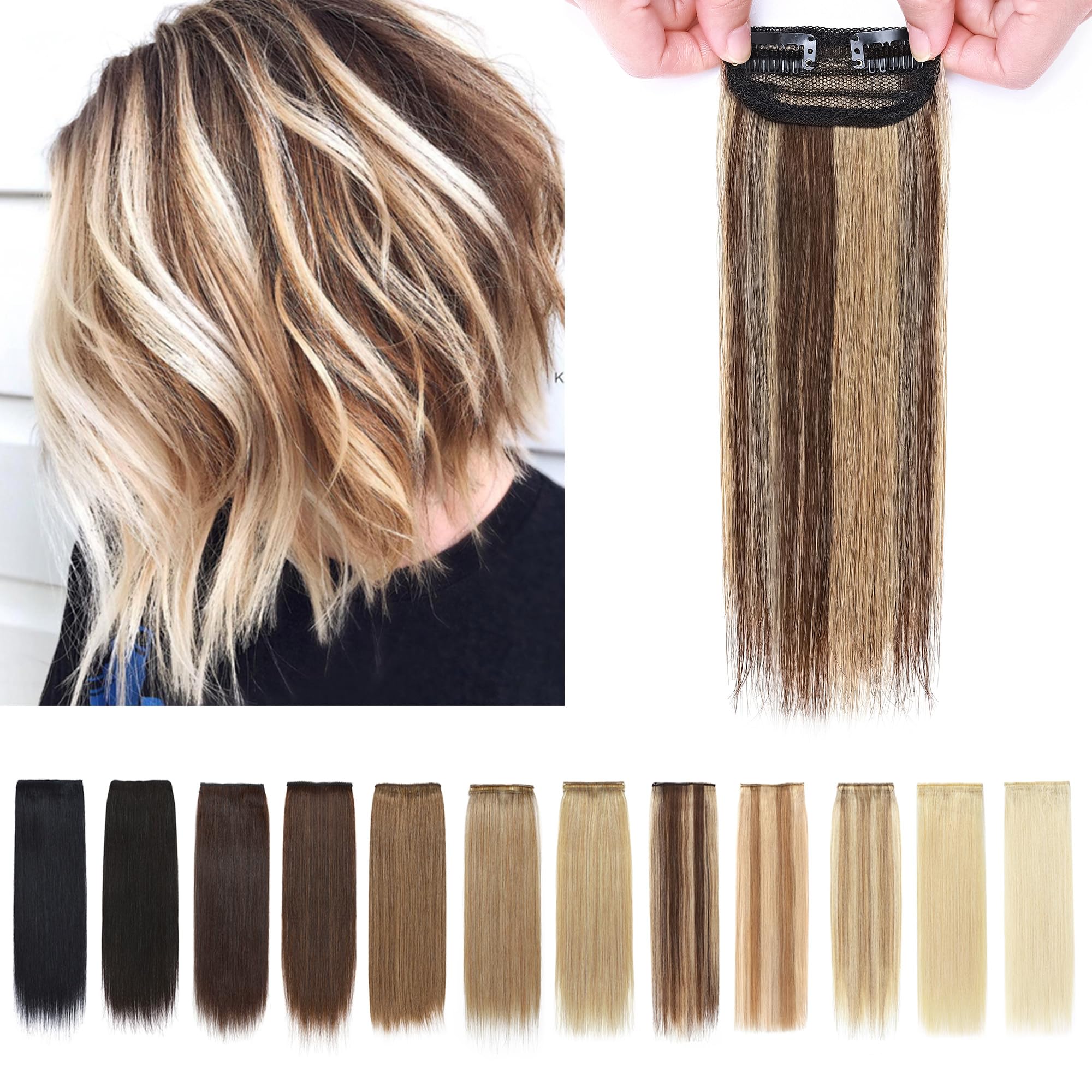 SEGO Clip in Short Hair Extensions 4 Inch 100% Human Hair Hairpiece Human Hair Toppers for Women With Thinning Hair Adding Hair 