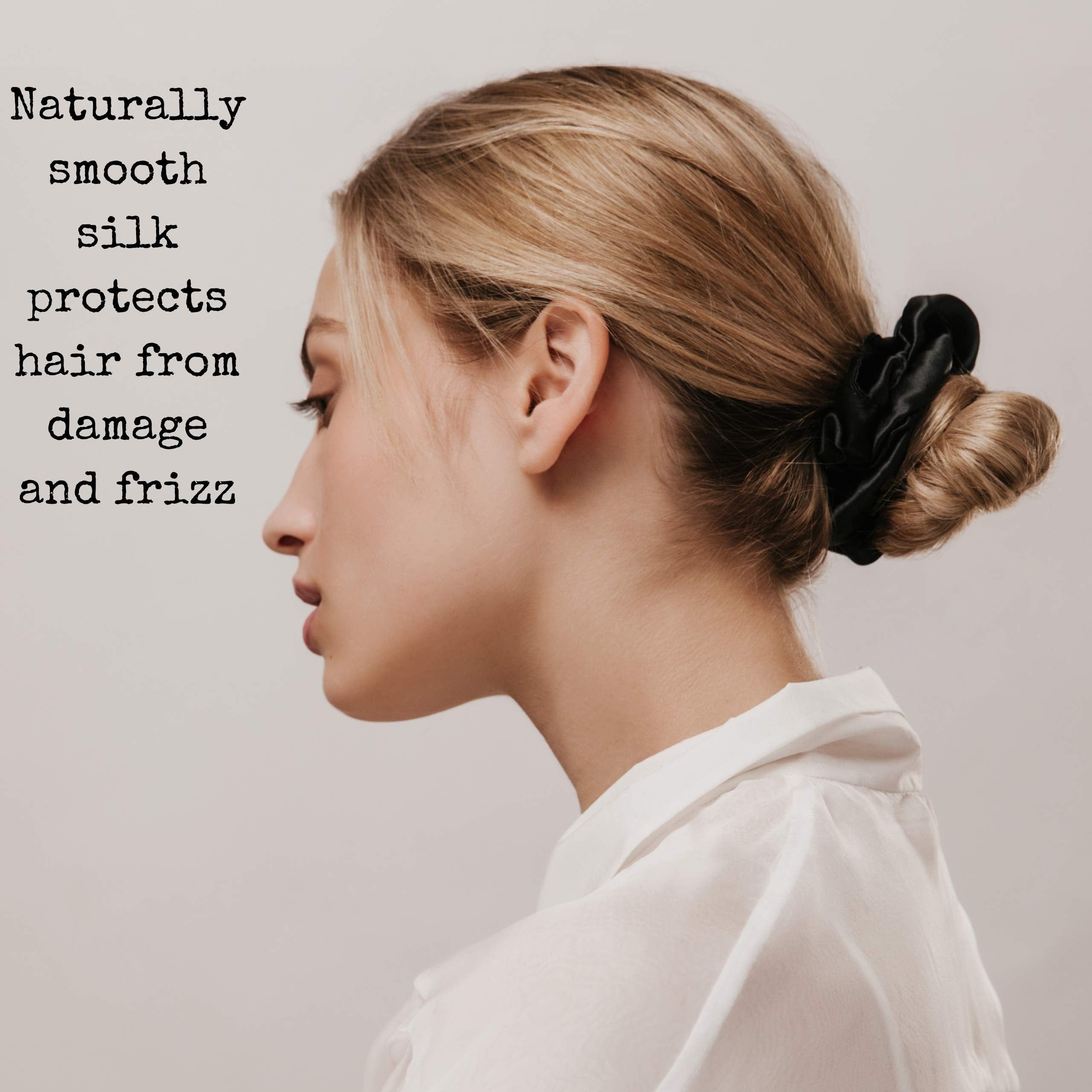Celestial Silk Mulberry Silk Scrunchies For Hair (Black Marble)