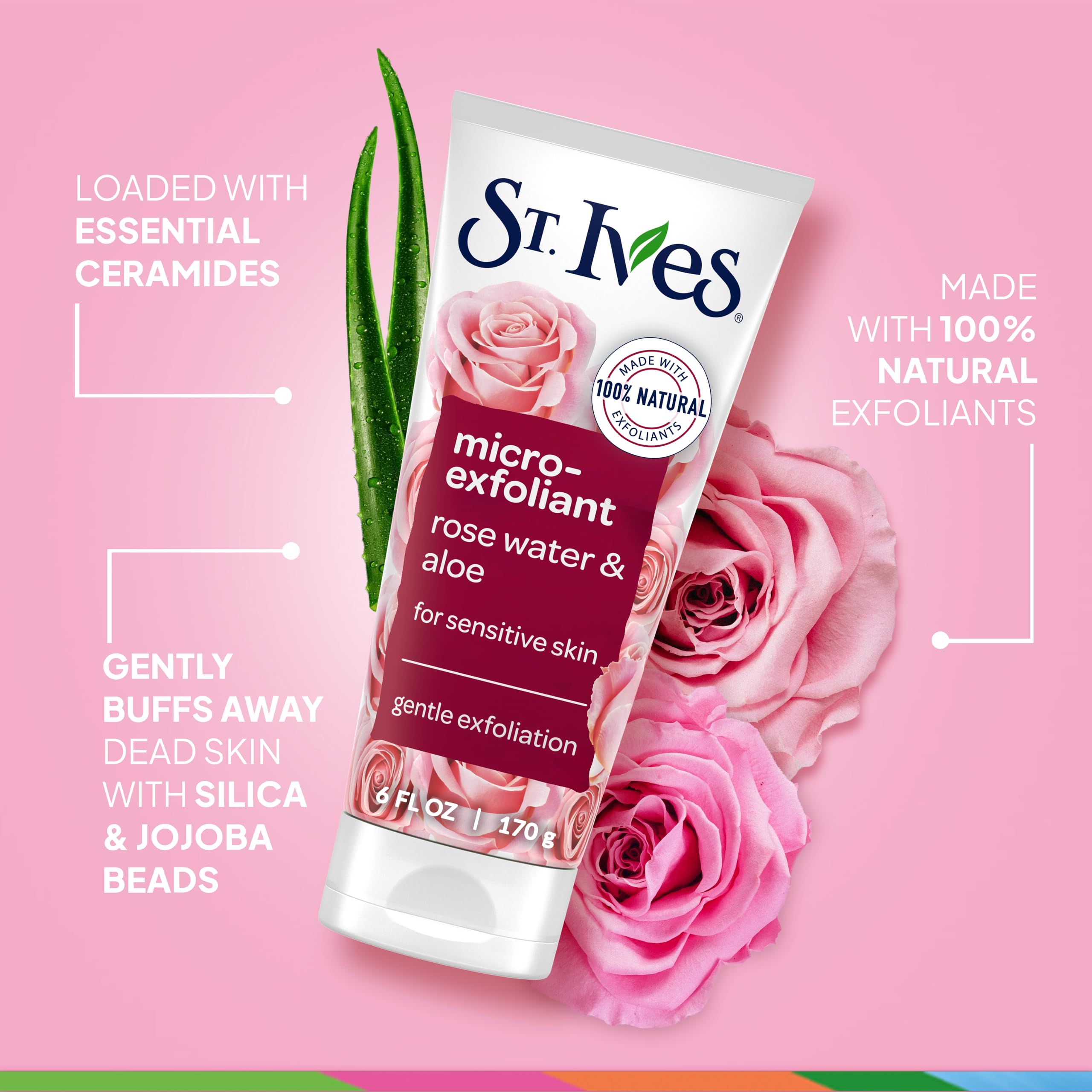St. Ives Gentle Smoothing Face Scrub, Rose Water & Aloe Vera Exfoliator, Facial Scrub Made with 100% Natural Exfoliants, Paraben