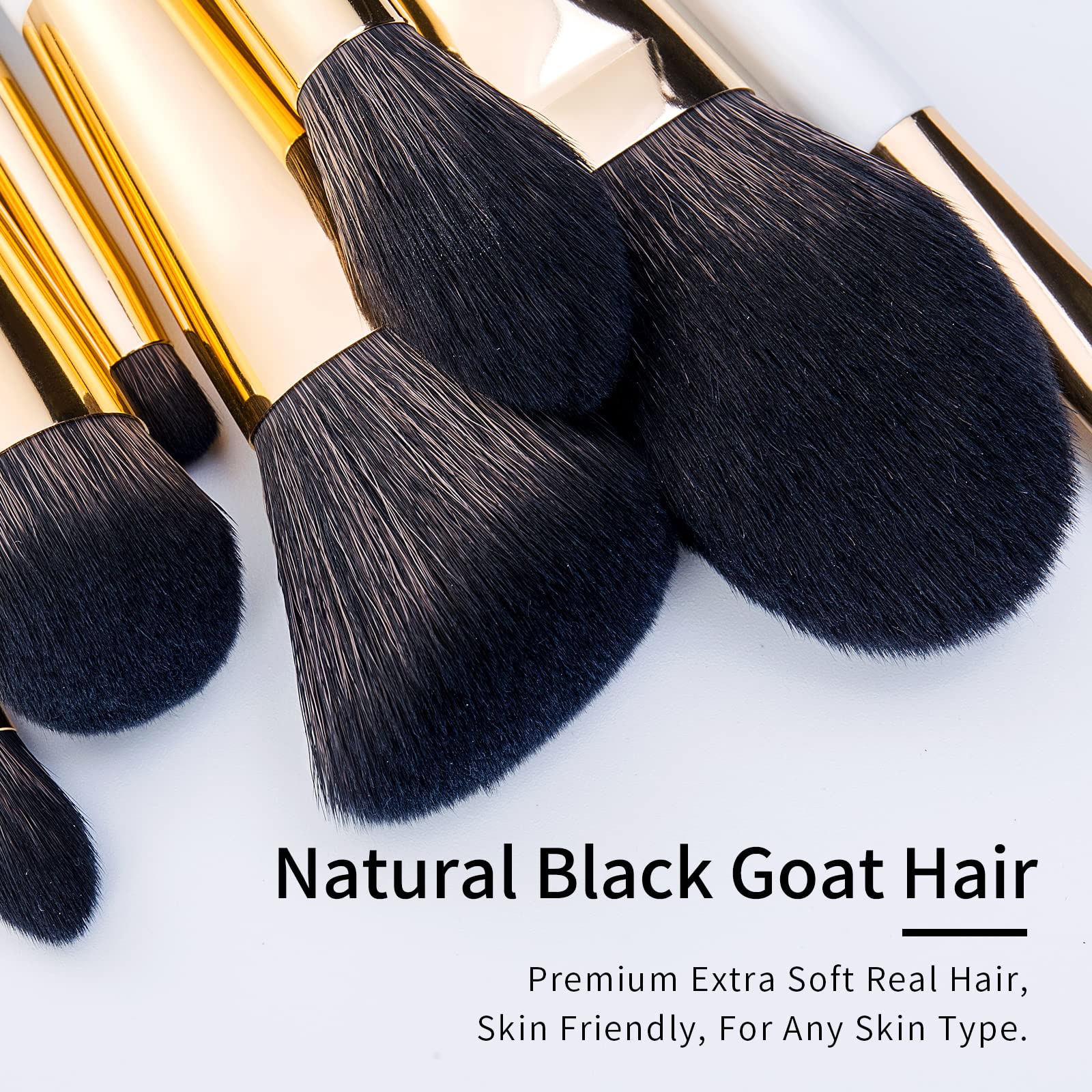 ENZO KEN Natural Black Goat Hair Makeup Brush Set with Case, Natural Hair Makeup Brushes Set Professional, Make up Brushes Set P