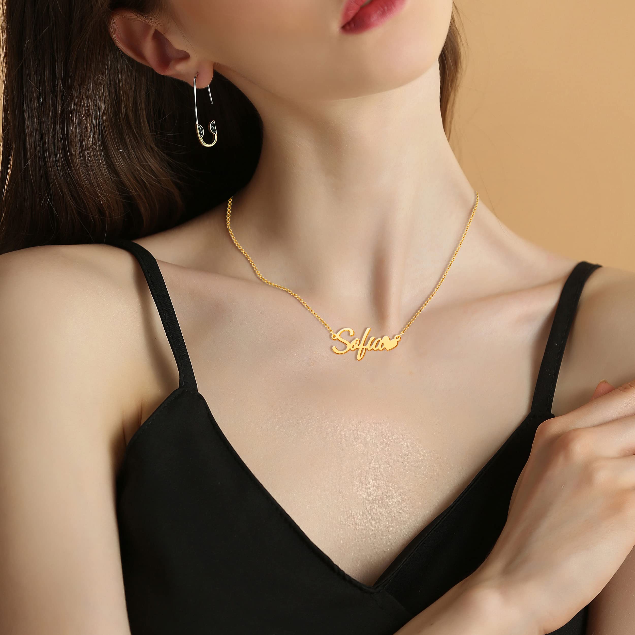 CoolJewelry Heart Custom Name Necklace for Women Personalized Name Necklaces 18K Gold Plated or Sterling Silver Nameplate Custom