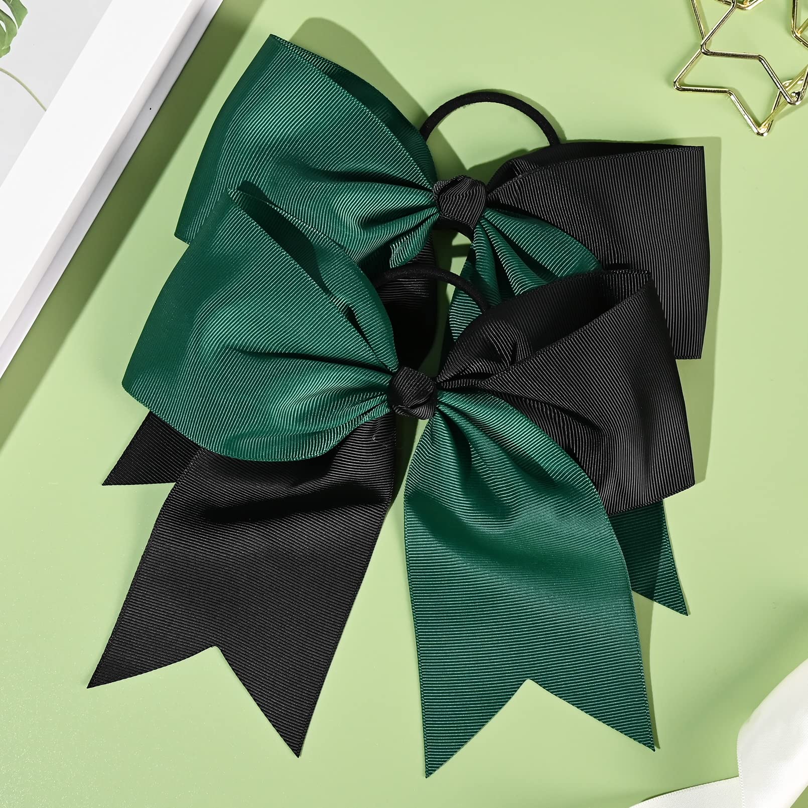12 Pcs 8'' Large Cheer Bows Black Green Girl Hair Bows Cheerleading Softball Bow Hair Ties Hair Accessories For Cheerleaders Foo