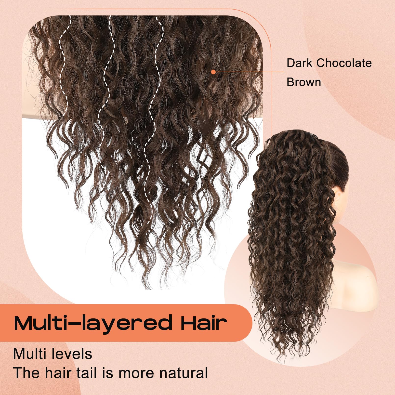 Seikea Ponytail Extension, Pt005 Isabella 22'' Long Bohemian Curly Drawstring Ponytail Light Fluffy Multi Layered Clip In Hair E