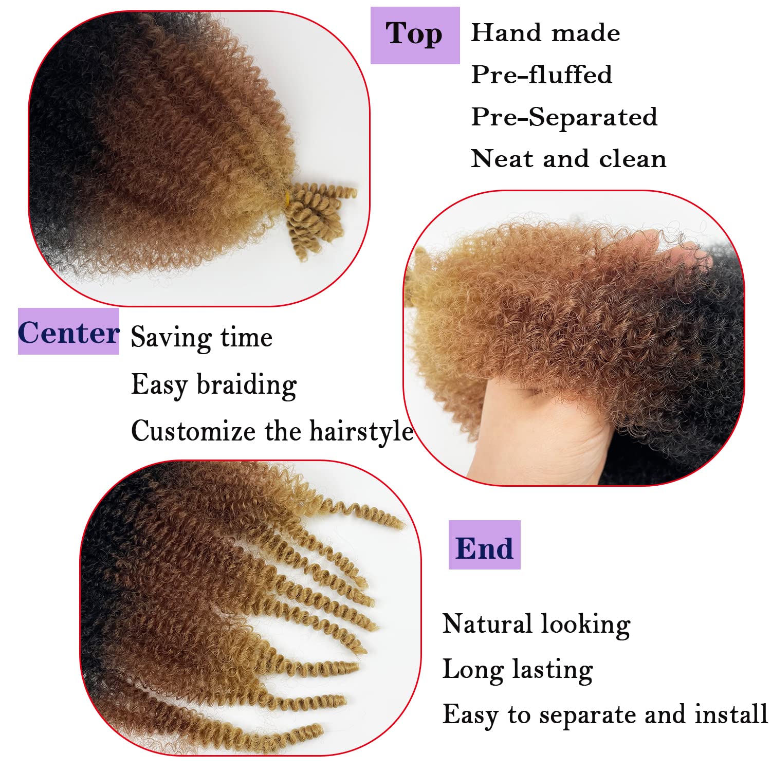 Paraglame Ombre Marley Hair 16 Inch 3 Tones Pre-Separated Springy Afro Twist Hair for soft locs Marley Twist Braiding Hair Ombre