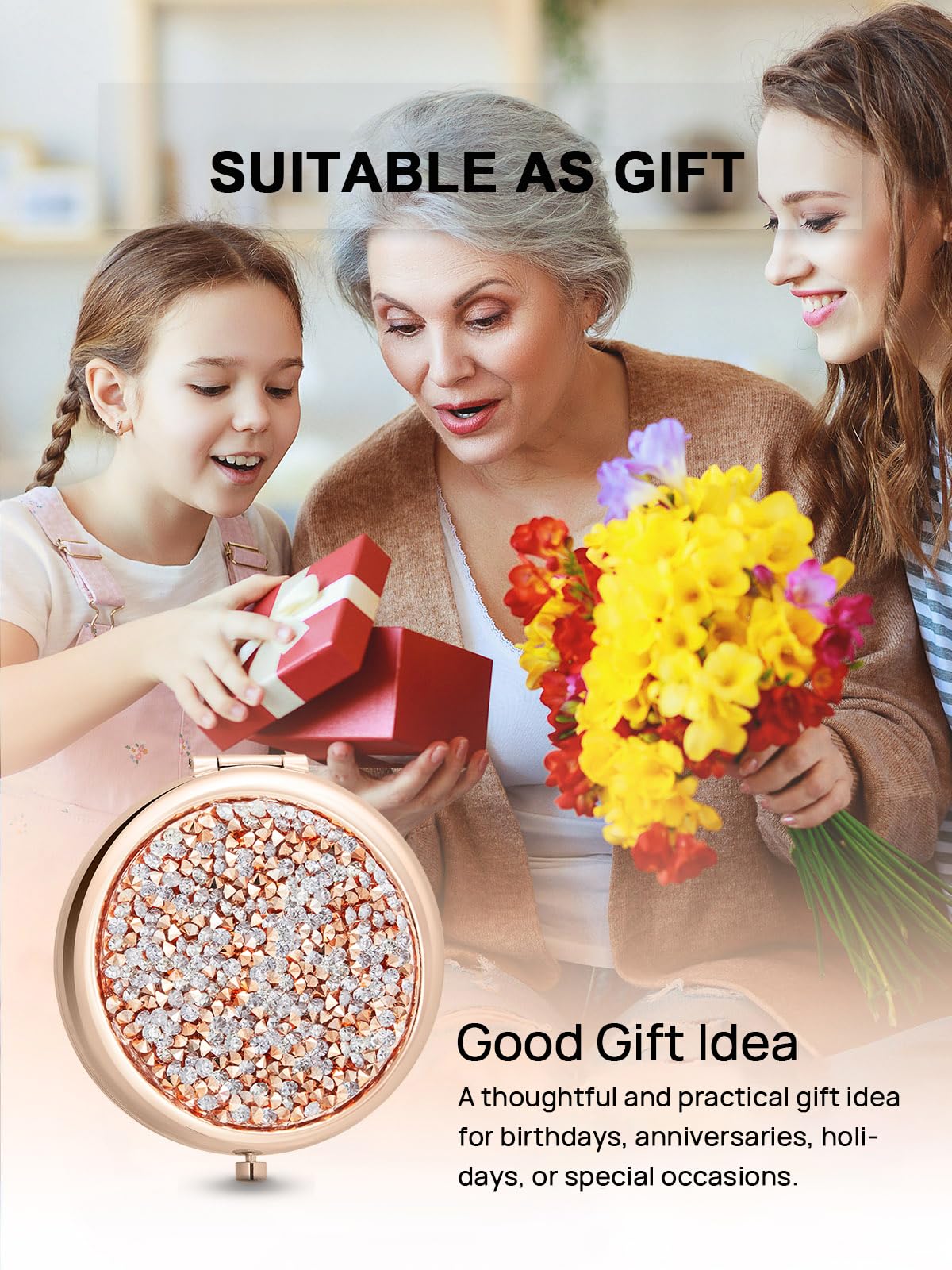 Getinbulk Compact Mirror For Purse, Pack Of 24 Double-Sided 1X/2X Magnifying Round Metal Pocket Makeup Mirrors(Rose Gold, Mix Di