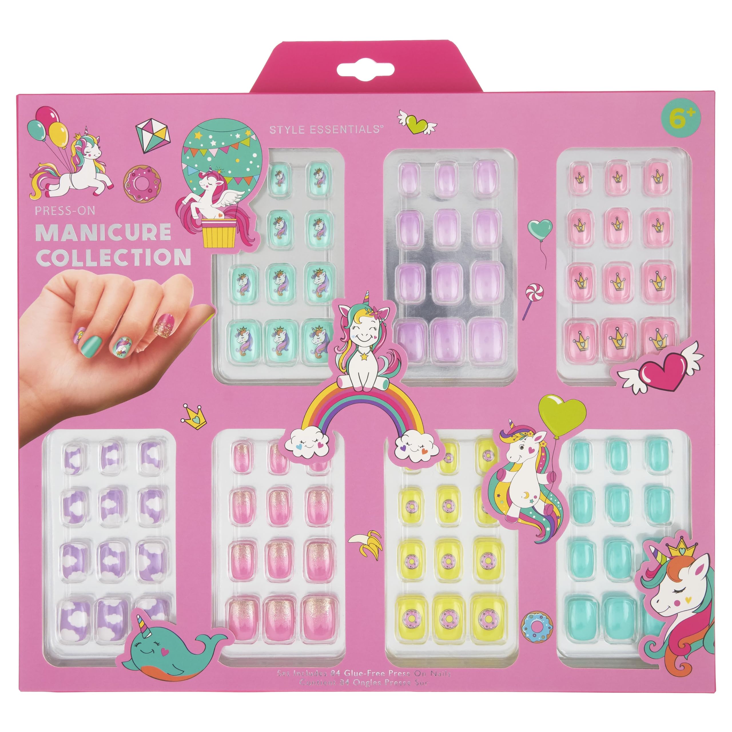 Expressions 7 Day Manicure Collection - 84Pc Press On Nail Set, Day-Of-The-Week Adhesive False Nails For Girls (Unicorn Party Co