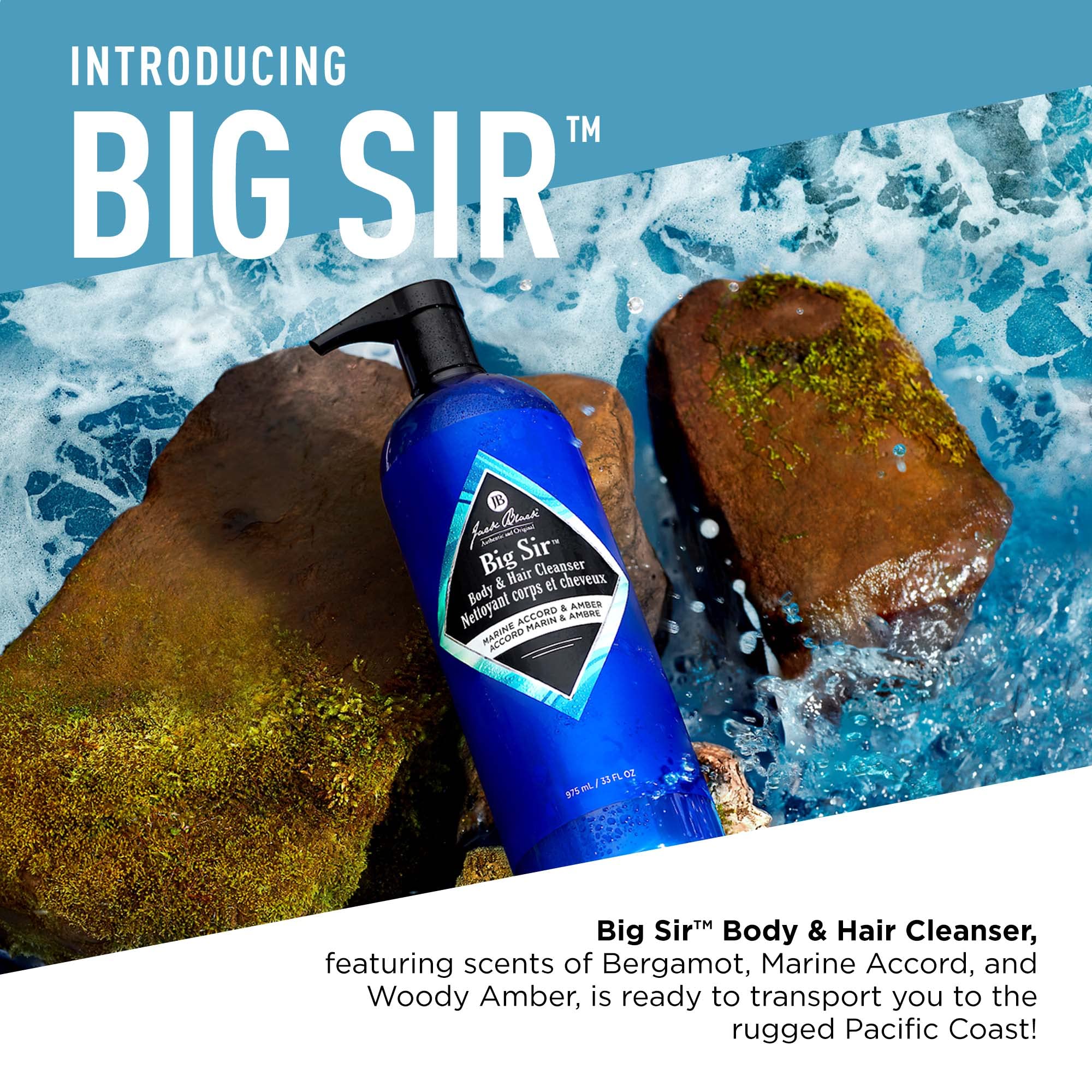 Jack Black Big Sir Hair & Body Cleanser, 33 Fl Oz - Marine Accord & Amber - Mens Body Wash, Shampoo Wash, Dual-Purpose Mens Clea