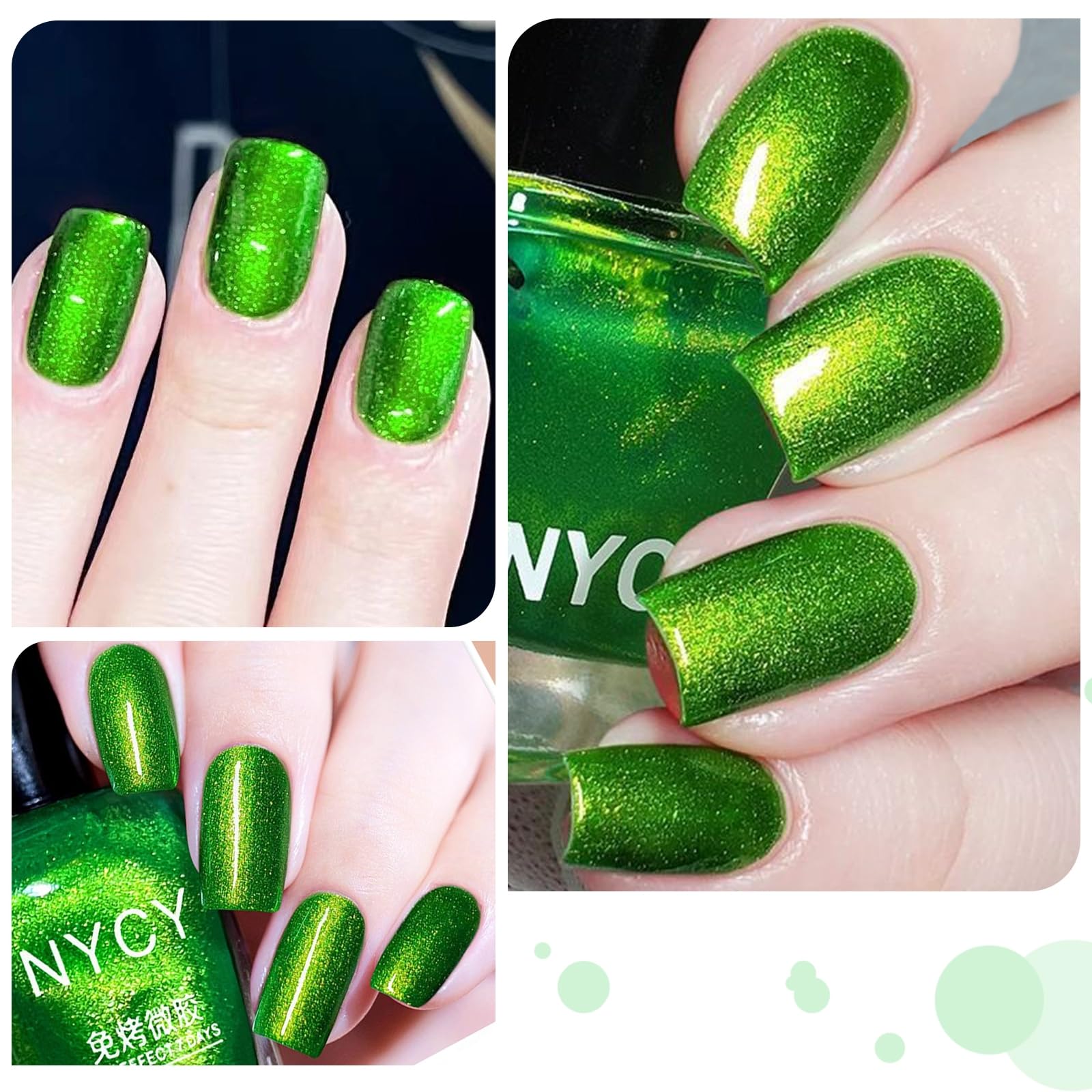 Cosmoo Green Nail Polish, 12Ml Bright Green Quick Dry Nail Lacquer, Green Shimmer Art Varnish, 0.41 Fl Oz
