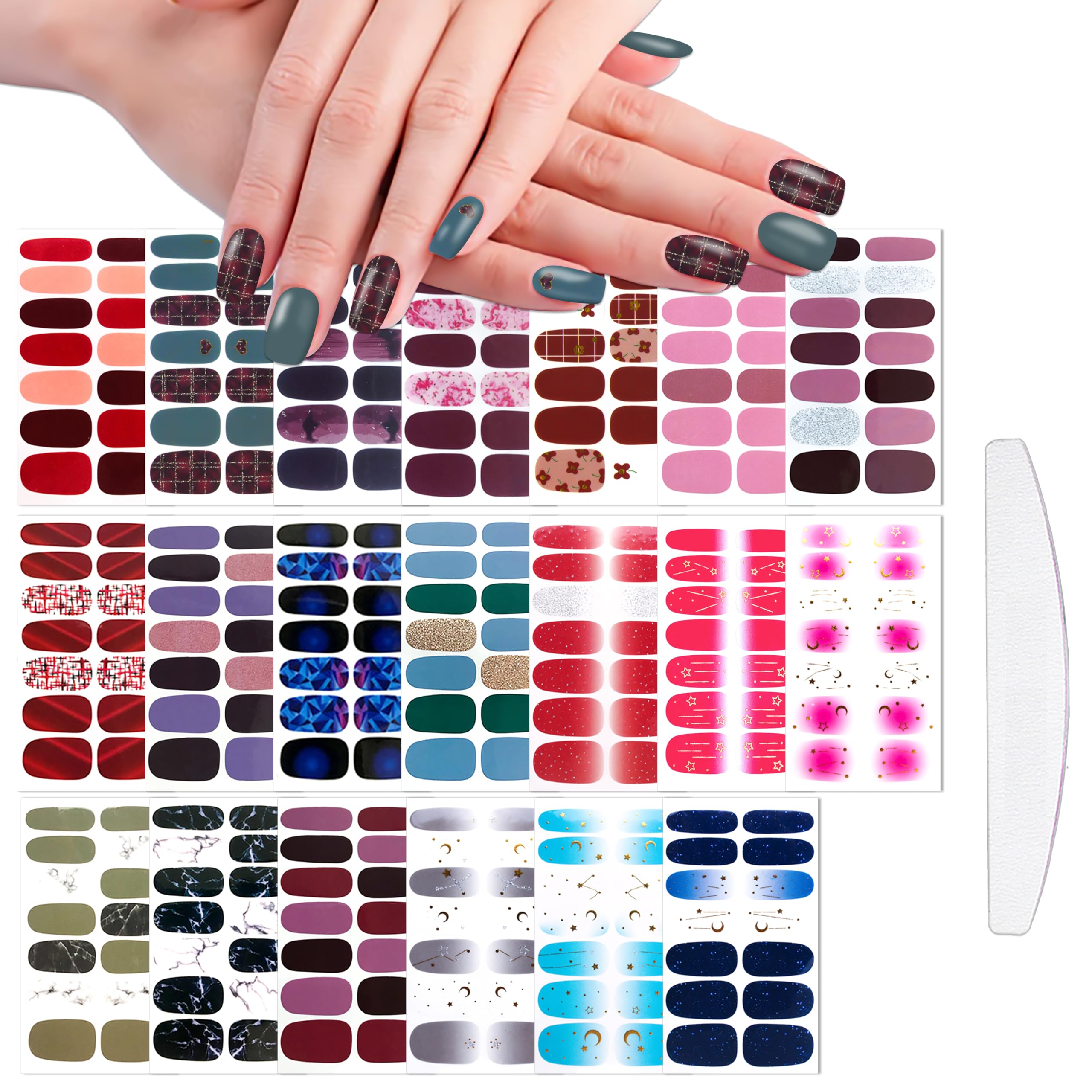 WOKOTO 20 Sheets Moon Stars Nail Polish Strips Gradient Nail Stickers Full Nail Wraps for Women Nail Polish Stickers Gel Nail St