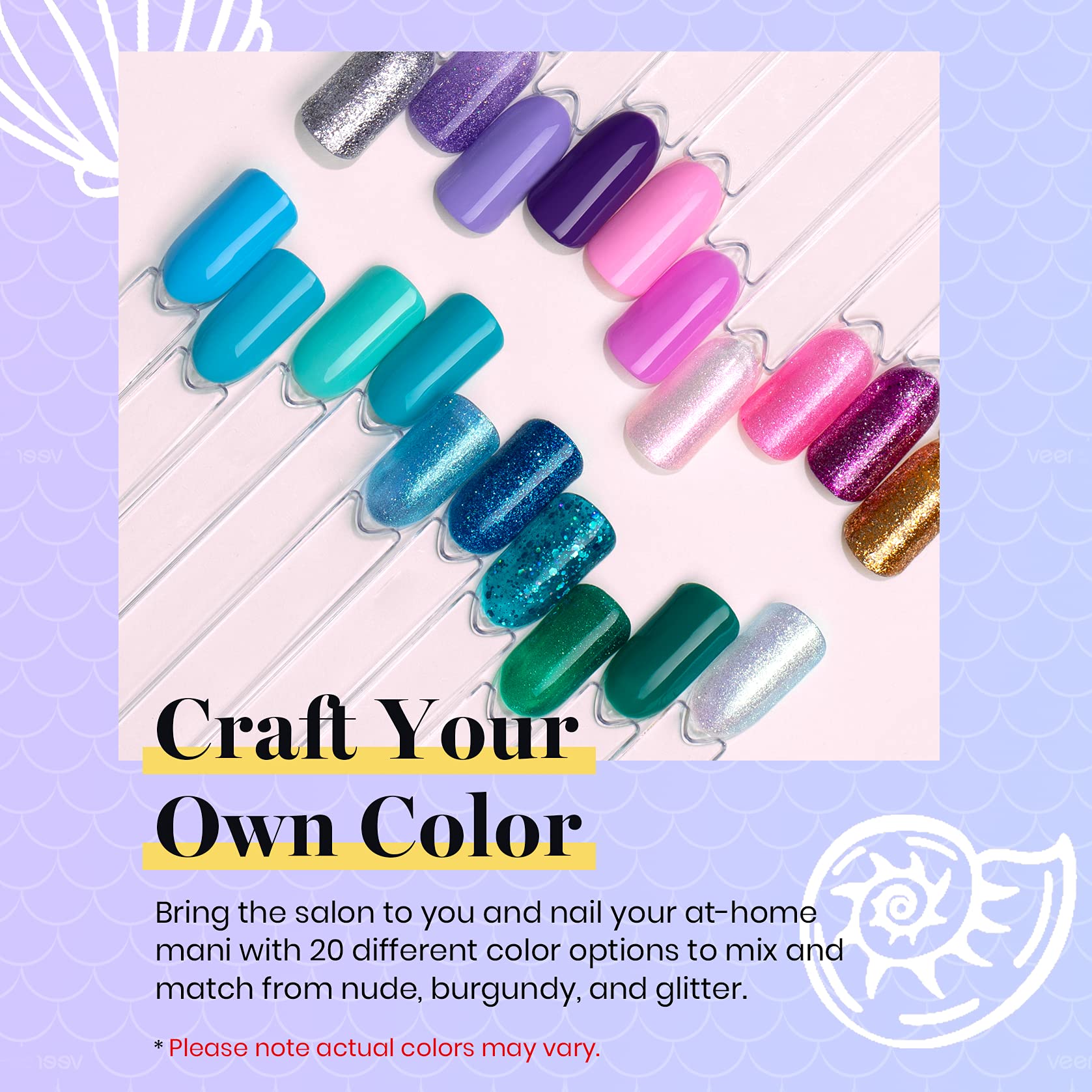 Beetles Summer Mermaid Gel Nail Polish Set, 20 Colors Blue Green Pink Purple Shimmery Glitter Summer Gel Polish Kit With Base Ge