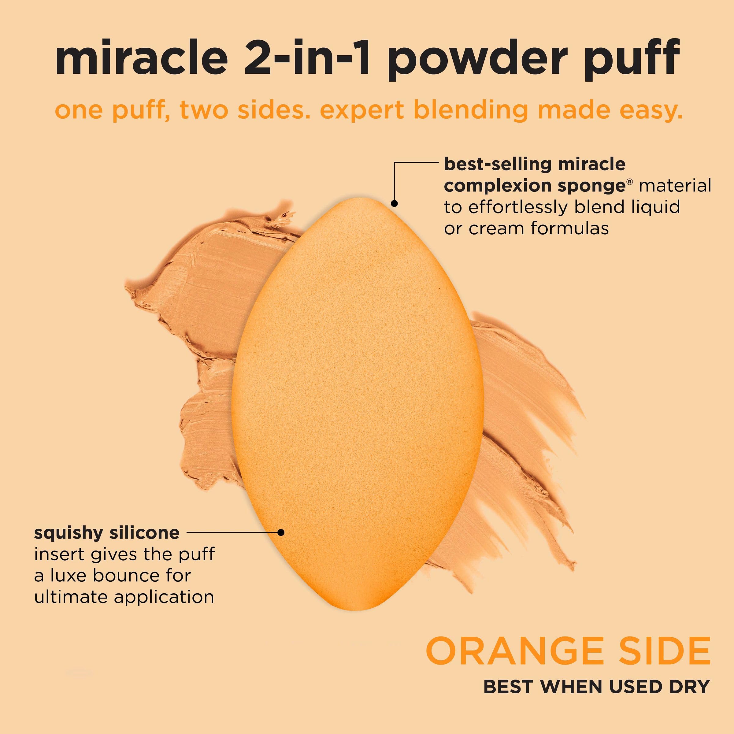 Real Techniques Miracle 2-In-1 Powder Puff 4 Pack, Dual-Sided, Full Size Makeup Blending Puff, Reversible Elastic Band, Makeup S