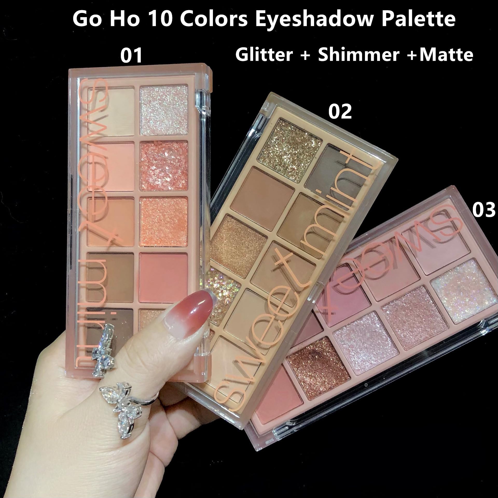 Go Ho 10 Colors Eyeshadow Palette,Matte&Glitter&Shimmer Eyeshadow Makeup,High Pigment Blendable Shades,Naturing-Looking,Waterpro