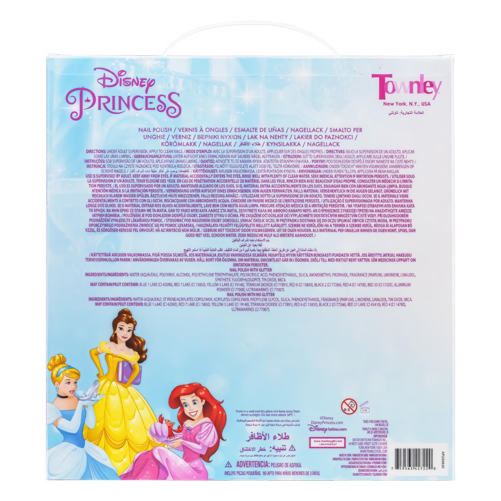 Townley Girl Disney Princess Castlebox Non-Toxic Peel-Off Water-Based Safe Quick Dry Nail Polish  Gift Kit Set For Kids Girls, F