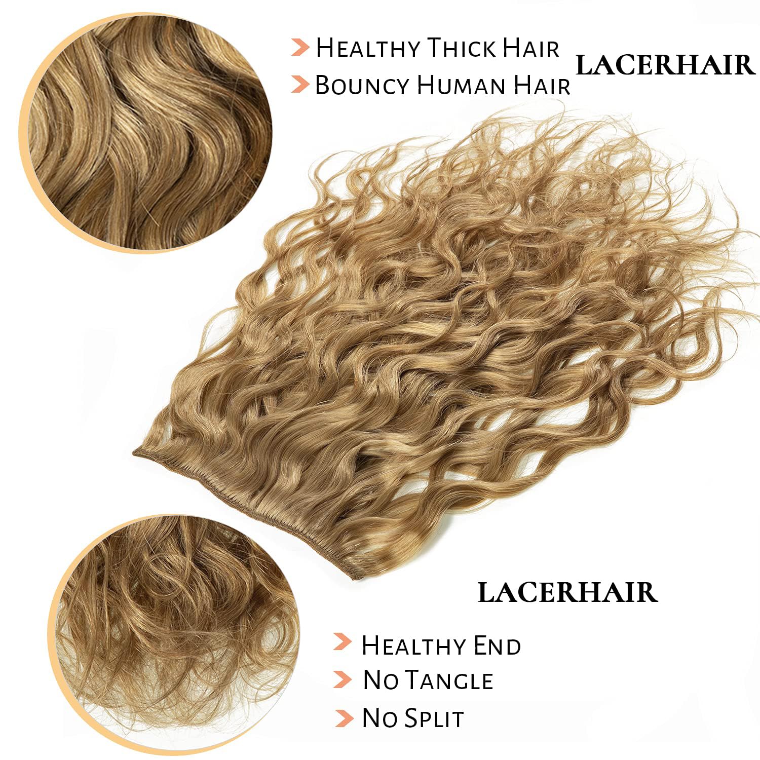 Lacerhair 18Inch Blonde Human Hair Extensions Curly Clip In Natural Wave Hair Extensions For Women Clip In Honey Blonde Hair Ext