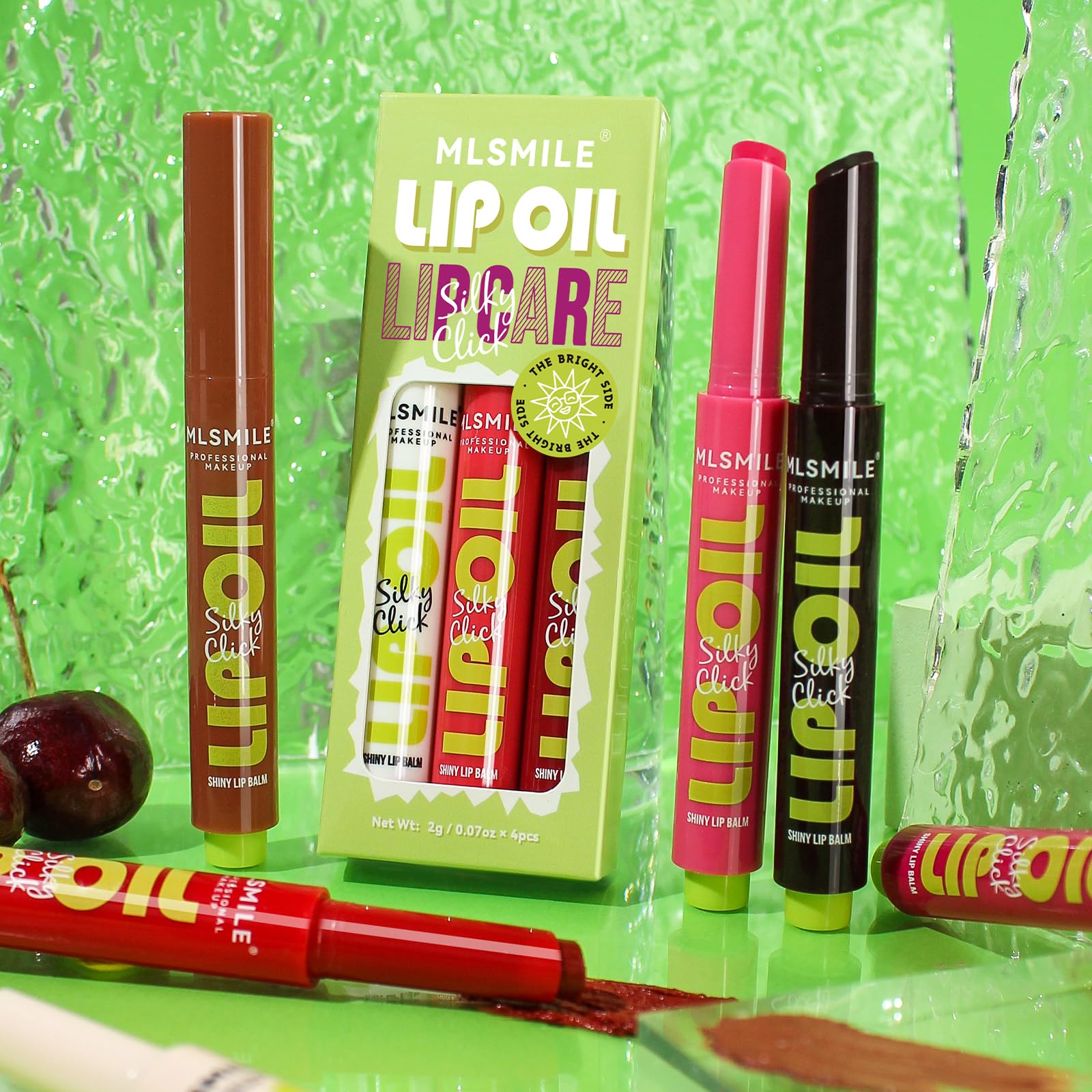 MLSMILE 3 Colors Fat Lip Oil Click Slick,Press Lipstick Set,Moisturizing Lip Balm,High Pigment Glow Lip Oil,Long-lasting,Pigment