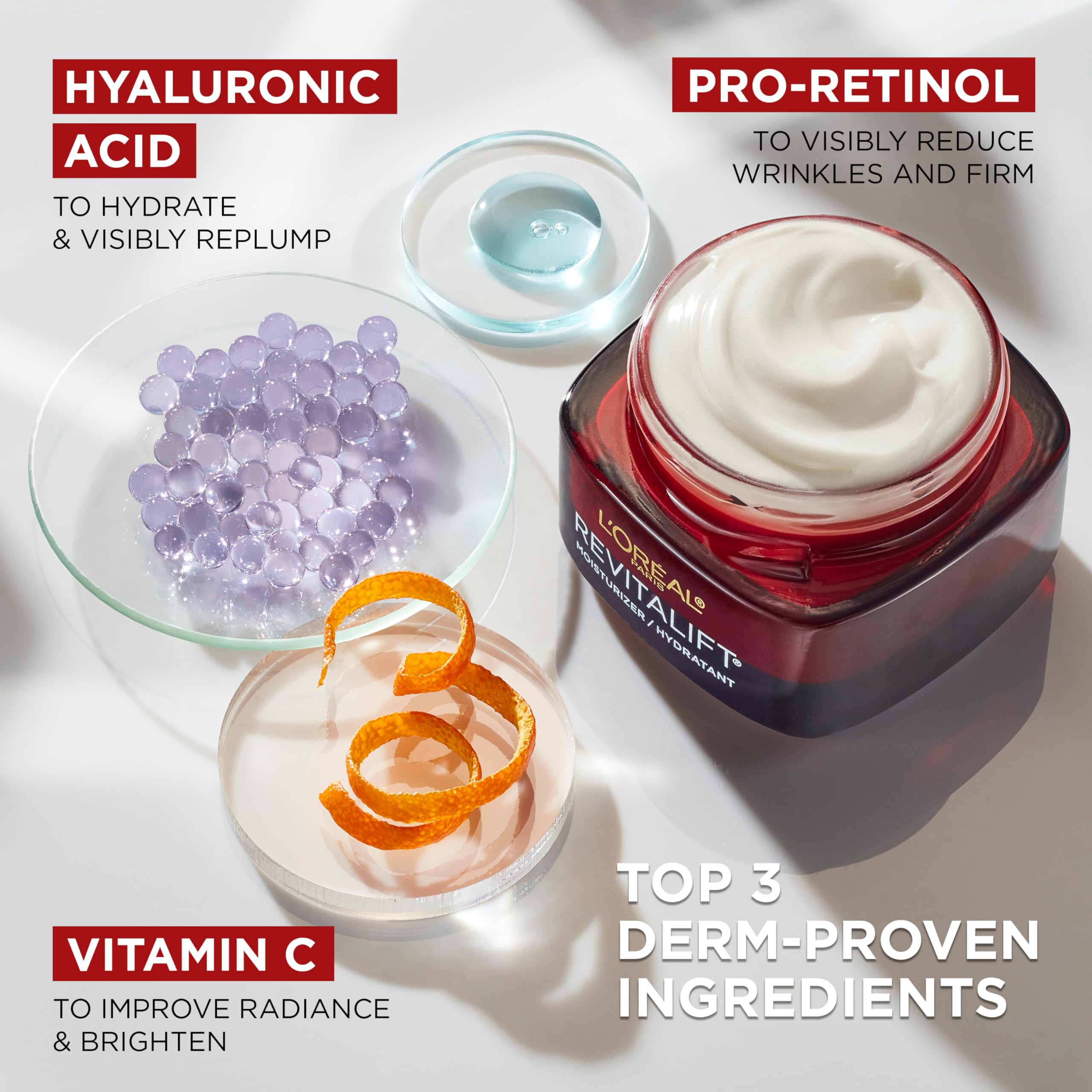 L'Oreal Paris Revitalift Triple Power Anti-Aging Face Moisturizer, Pro Retinol, Hyaluronic Acid & Vitamin C, Reduce Wrinkles 2.5