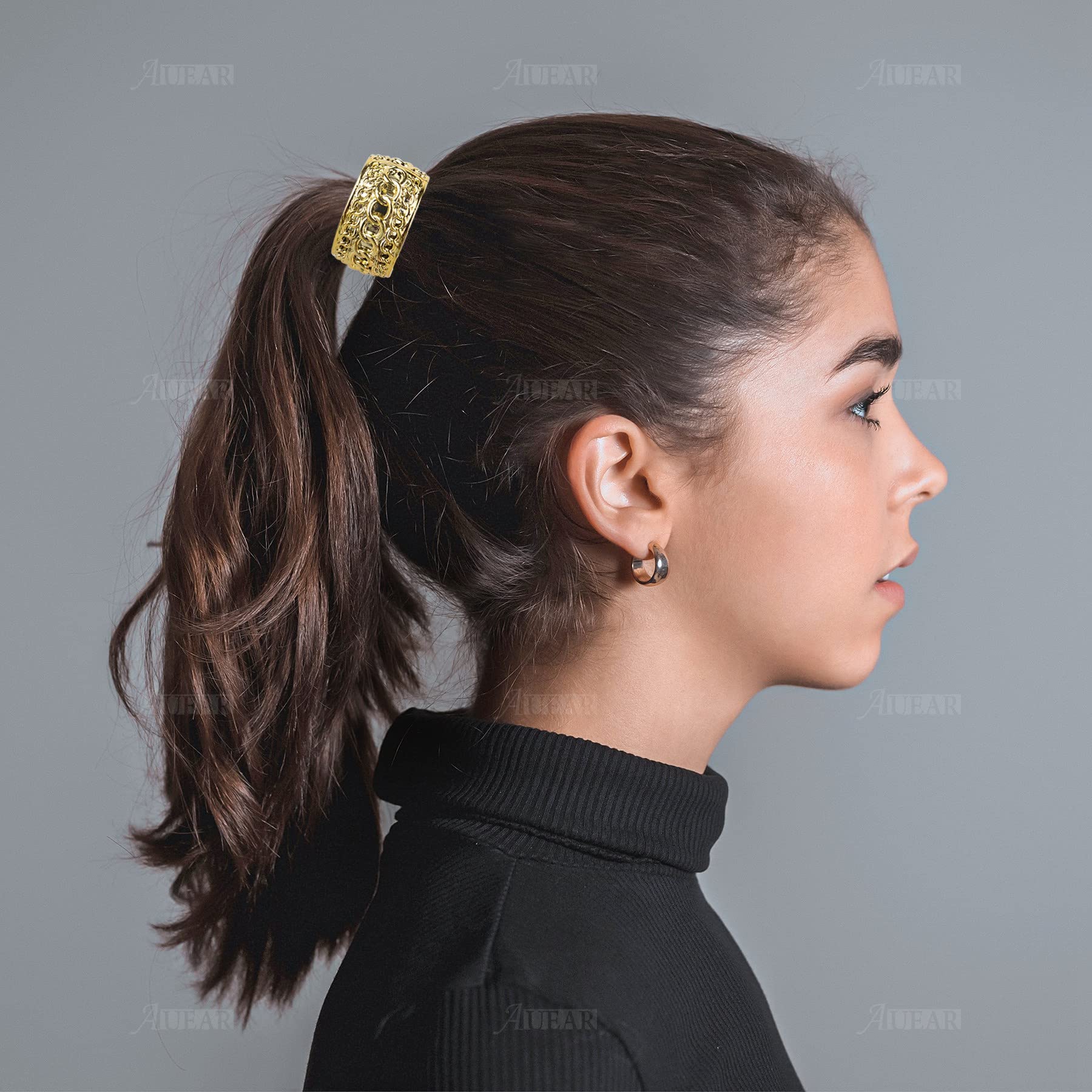 AUEAR, 8 Pack Rhinestone Ponytail Holder Hair Cuffs Gothic Punk Elastic Ties Bands Metal Cuff for Women Accessoires