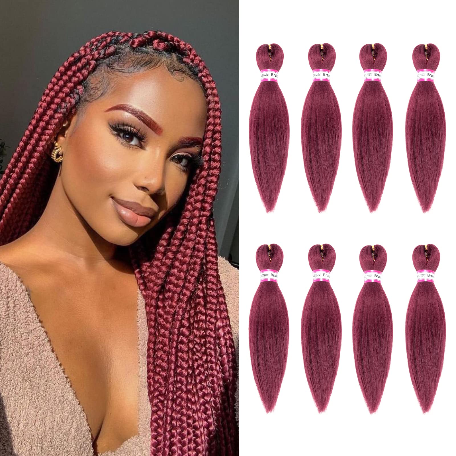 Burgundy Braiding Hair Pre Stretched 12 Inch 8 Packs Braiding Hair Extensions For Crochet Box Braids Twists Locs Hair Itch Free