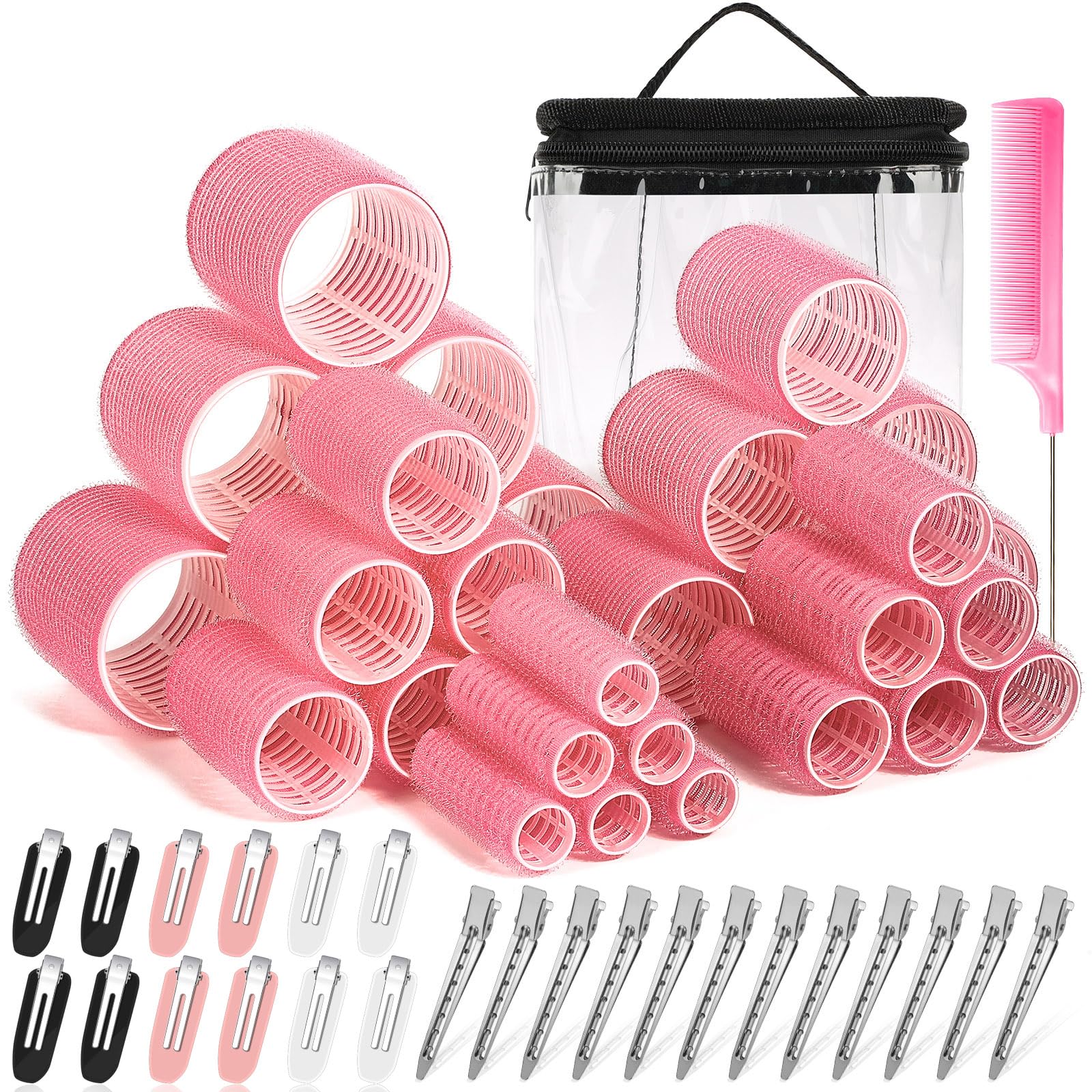 56 Pcs Hair Rollers Set for Blowout Look Long Hair, 30Pcs Rollers Hair Curlers in 5 Sizes with 24 Pcs Hair Clips and Storage Bag