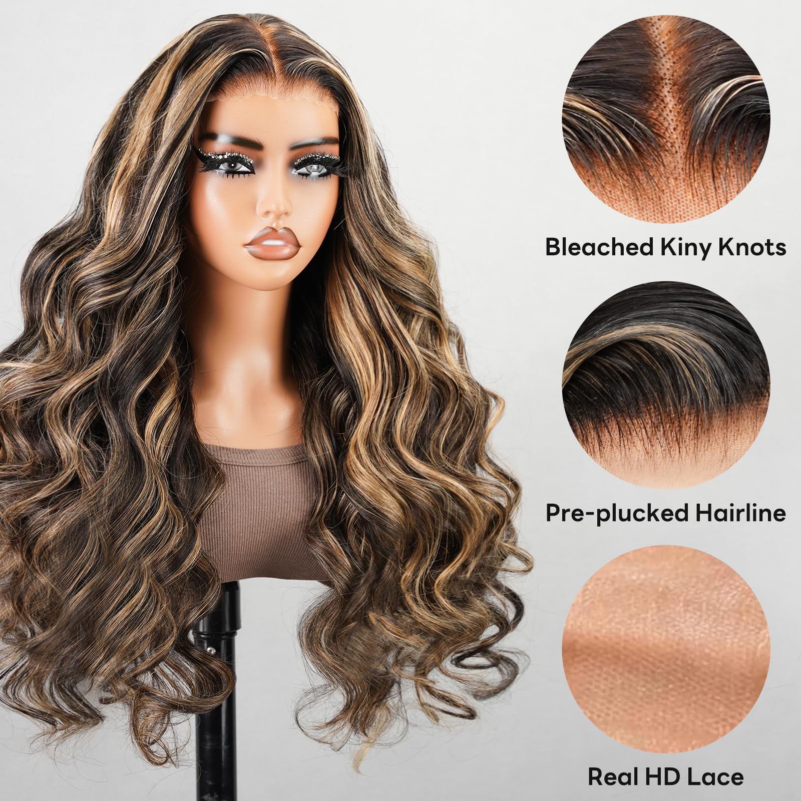 Superlook Balayage Wear And Go Glueless Wig Pre Plucked 12A 220% Density Highlight Lace Front Wig Human Hair 6X5 Pre Cut Ombre L