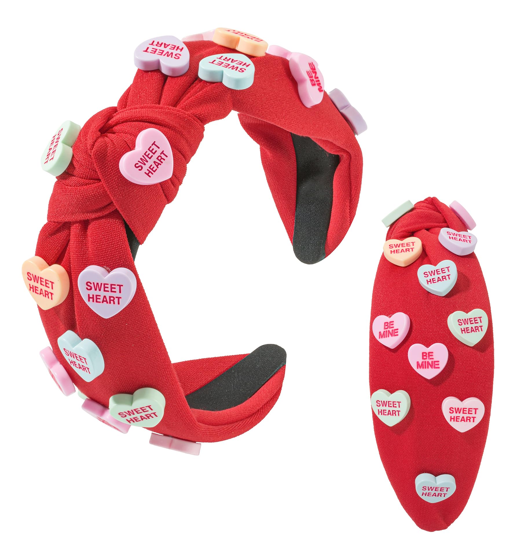Valentine's Day Heart Candy Embellished Red Headband Conversation Love Heart Charm Knotted Headband Non Slip Wide Top Knot Fashi