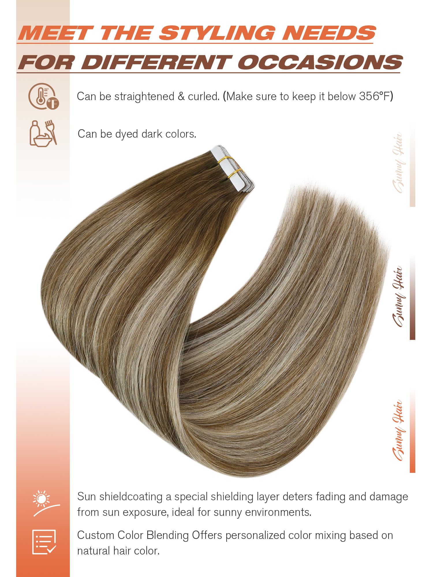 Sunny Hair Tape in Hair Extensions Ombre Blonde Tape in Human Hair Extensions Balayage Medium Brown Ombre Platinum Blonde Seamle