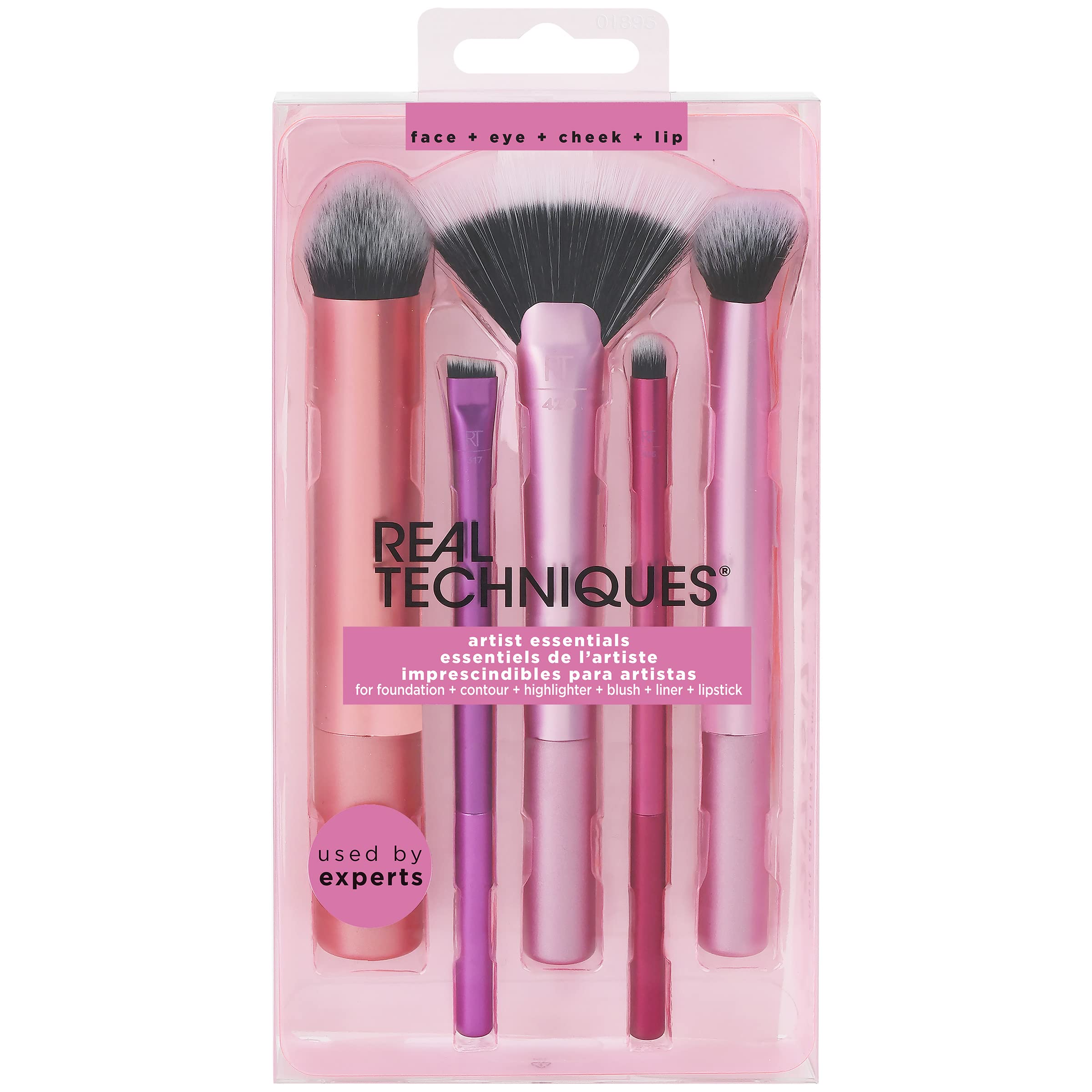 Real Techniques Artist Essentials Makeup Brush Set, For Foundation, Blush, Highlighter, Eyeshadow, & Liner, Professional Makeup