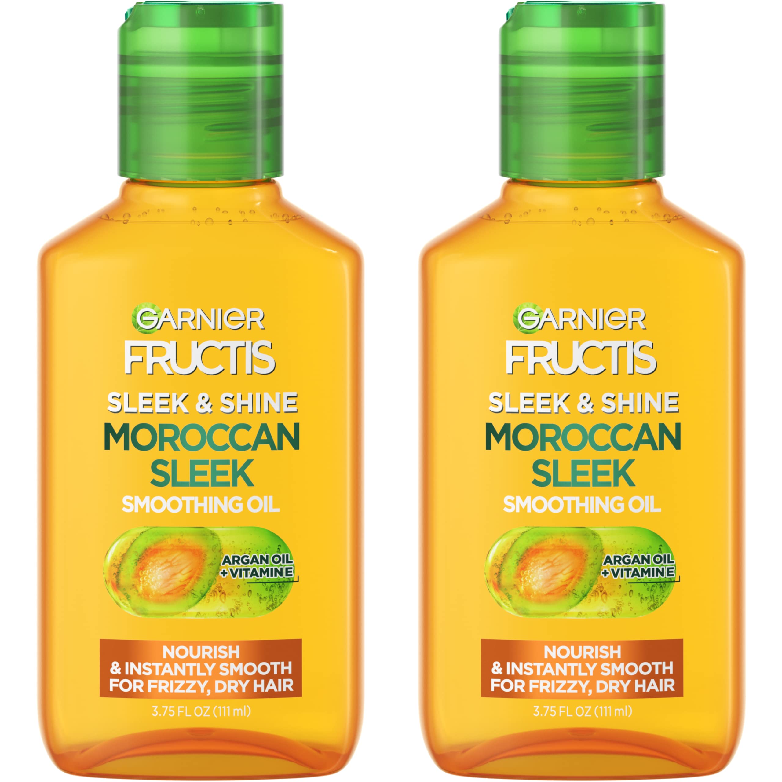 Garnier Fructis Sleek & Shine Moroccan Sleek Smoothing Oil for Frizzy, Dry Hair, Argan Oil, 3.75 Fl Oz, 2 Count (Packaging May V