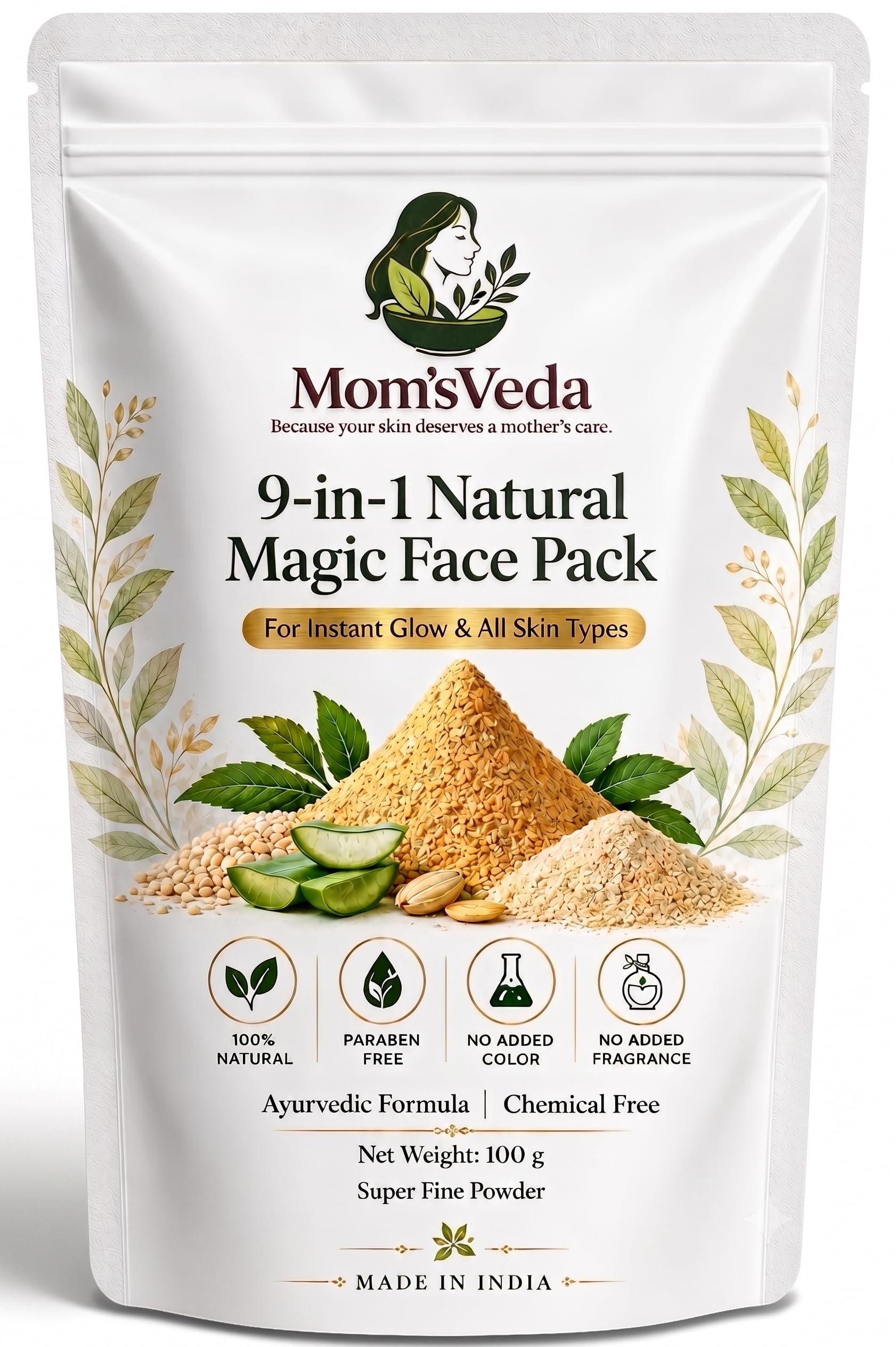 MomSveda 9In1 Herbal Face Pack & Face Mask | Vitamin C, Neem, Aloe Vera, Multani Mitti, Sandalwood & Rose | Acne Control, Tan 