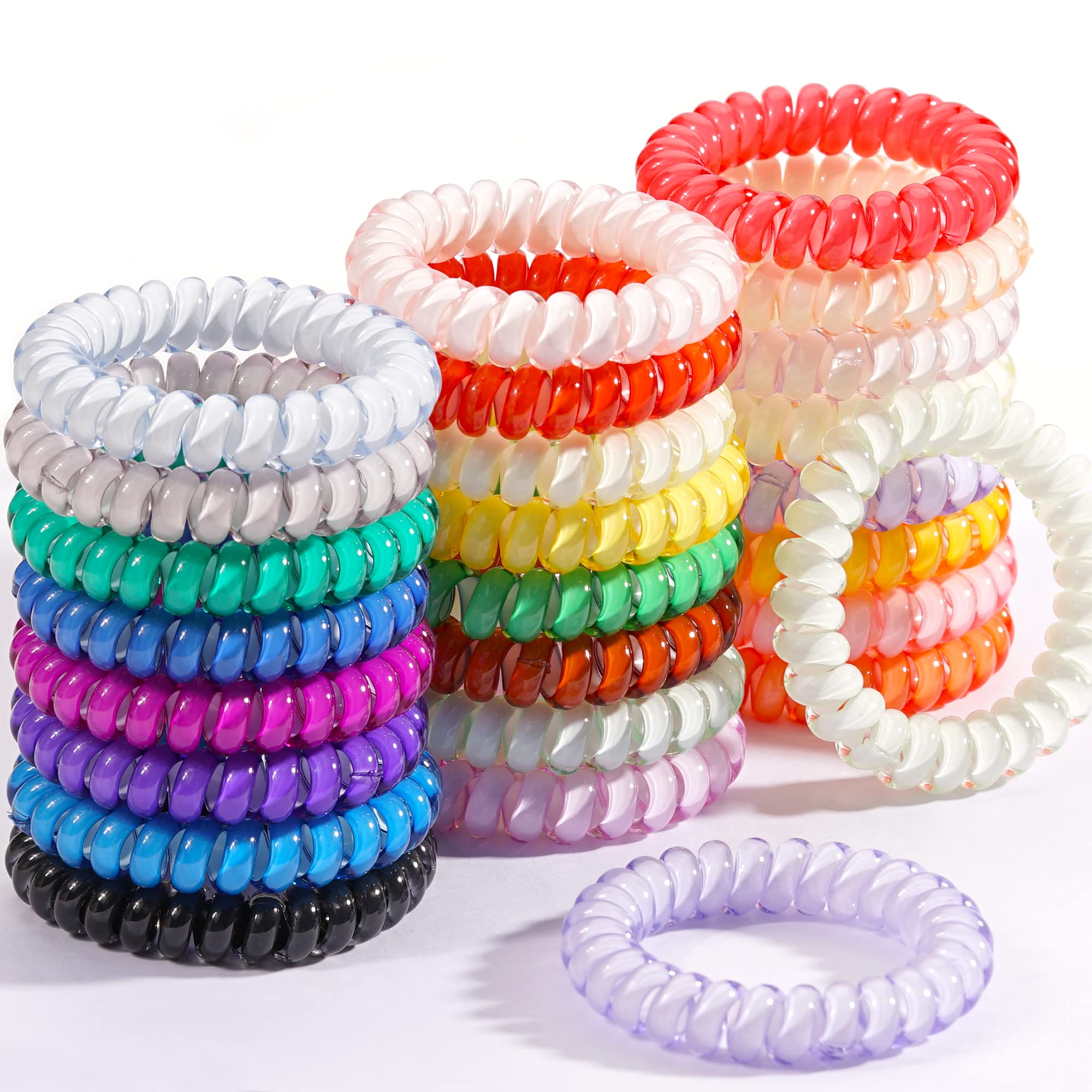Spiral Hair Ties, Ded 24 Pcs No Crease Hair Ties,Phone Cord Elastic Hair Ties,Candy Colors Spiral Hair Coils Hair Ties,Colorful