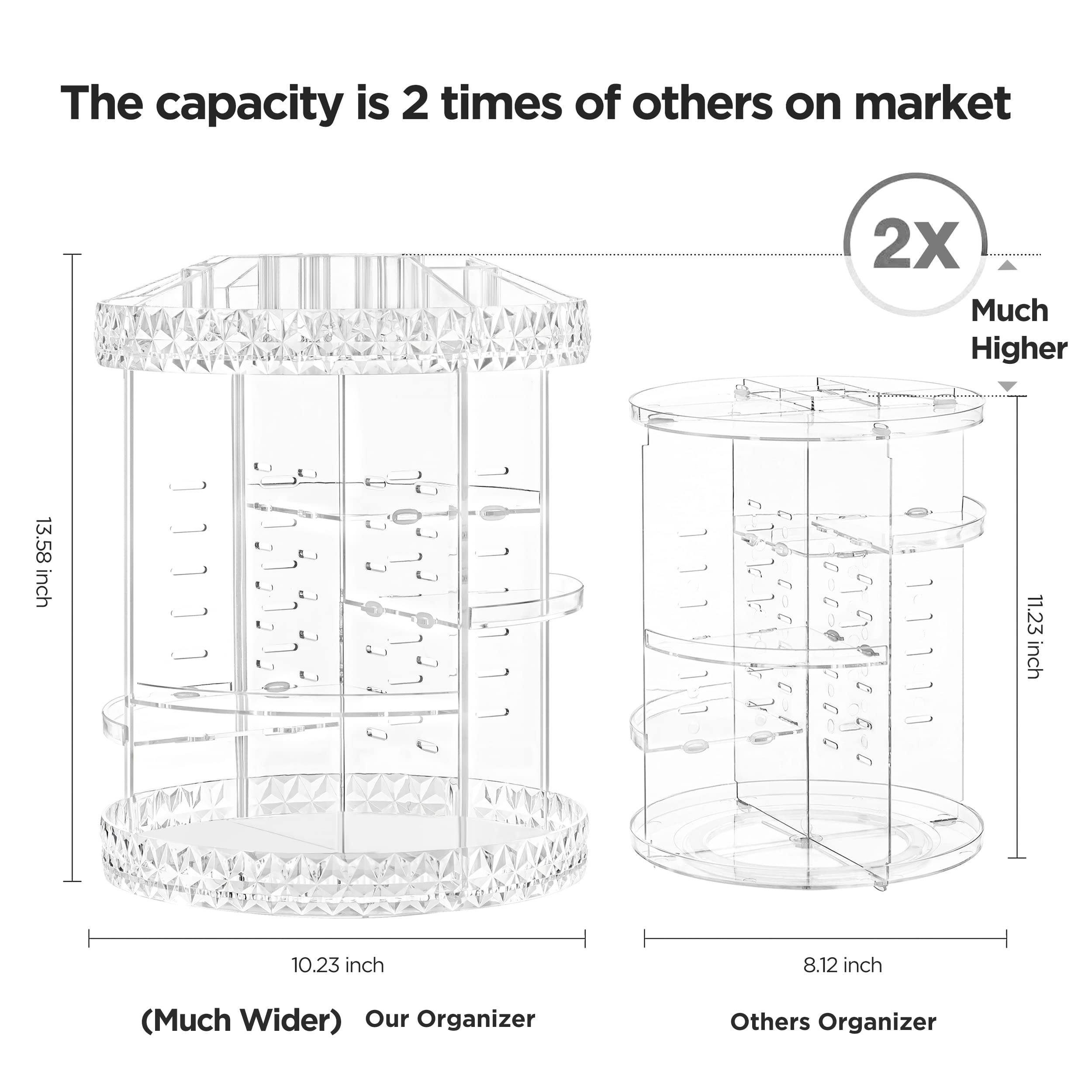 Hblife 360 Rotating Makeup Organizer Adjustable Carousel Diamond Large Capacity Revolving Perfume Organizer Skincare Organizers