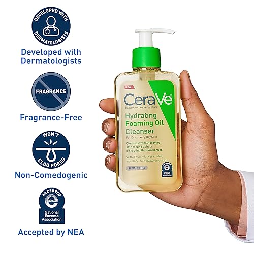 Cerave Hydrating Foaming Oil Cleanser Wash With Squalane Oil, Triglyceride, Hyaluronic Acid And Ceramides  For Dry To Very Dry S