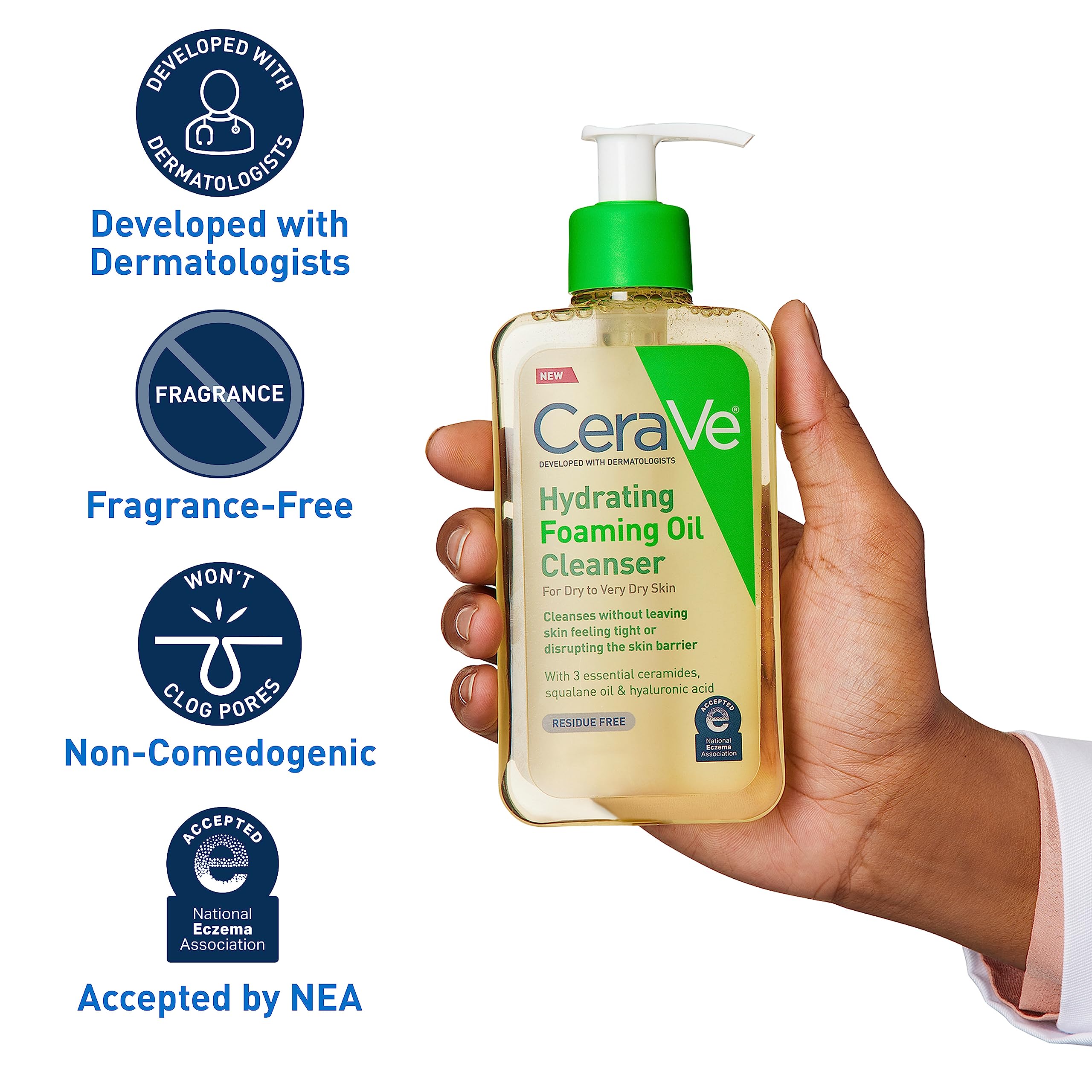 CeraVe Hydrating Foaming Oil Cleanser, Moisturizing for Face & Body, 19 Fl Oz, Squalane Oil, Hyaluronic Acid, Fragrance Free