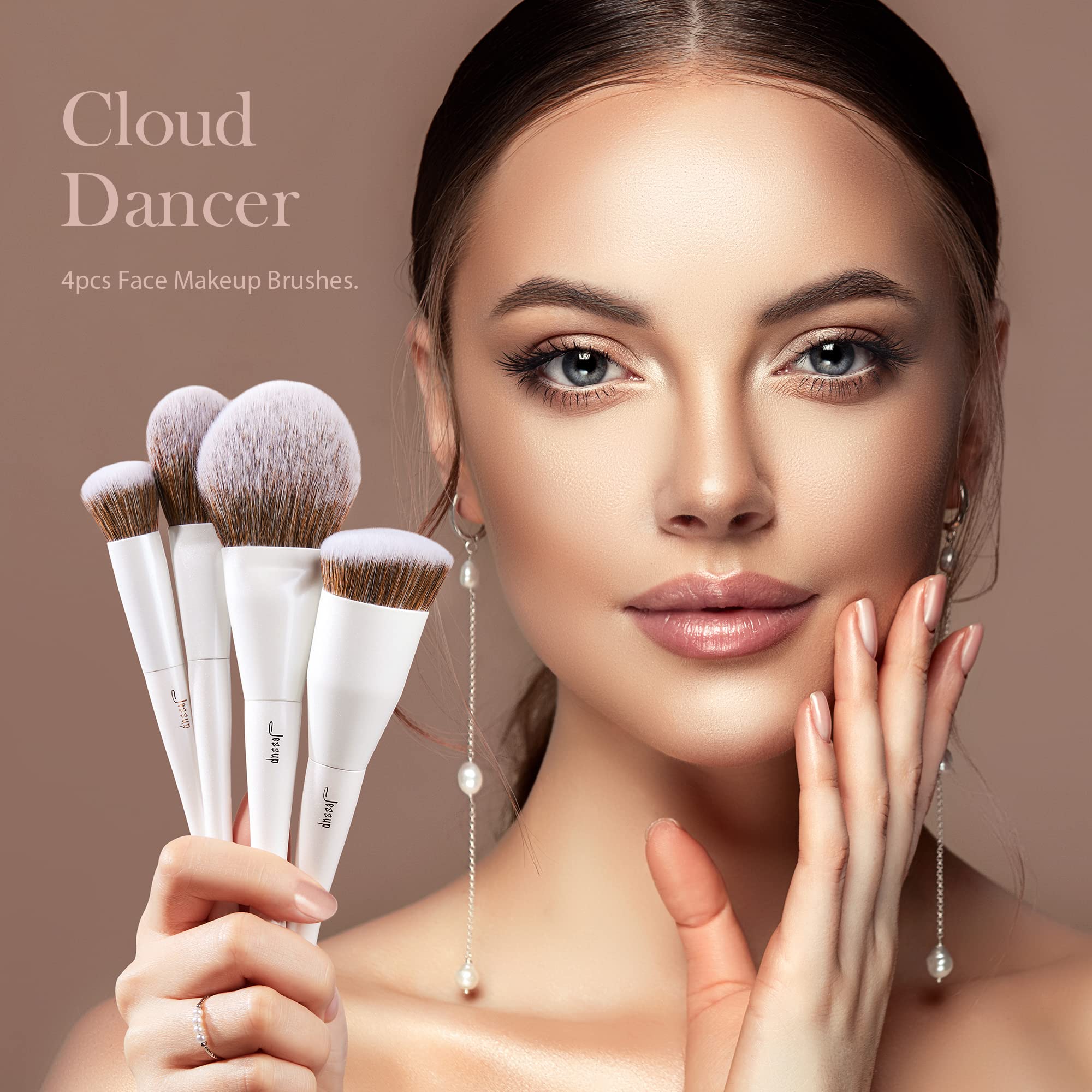 Jessup Make Up Brushes 4Pcs Face Makeup Brushes Set For Foundation Concealer Blush Contour Powder Highlighter, Pearl White T344