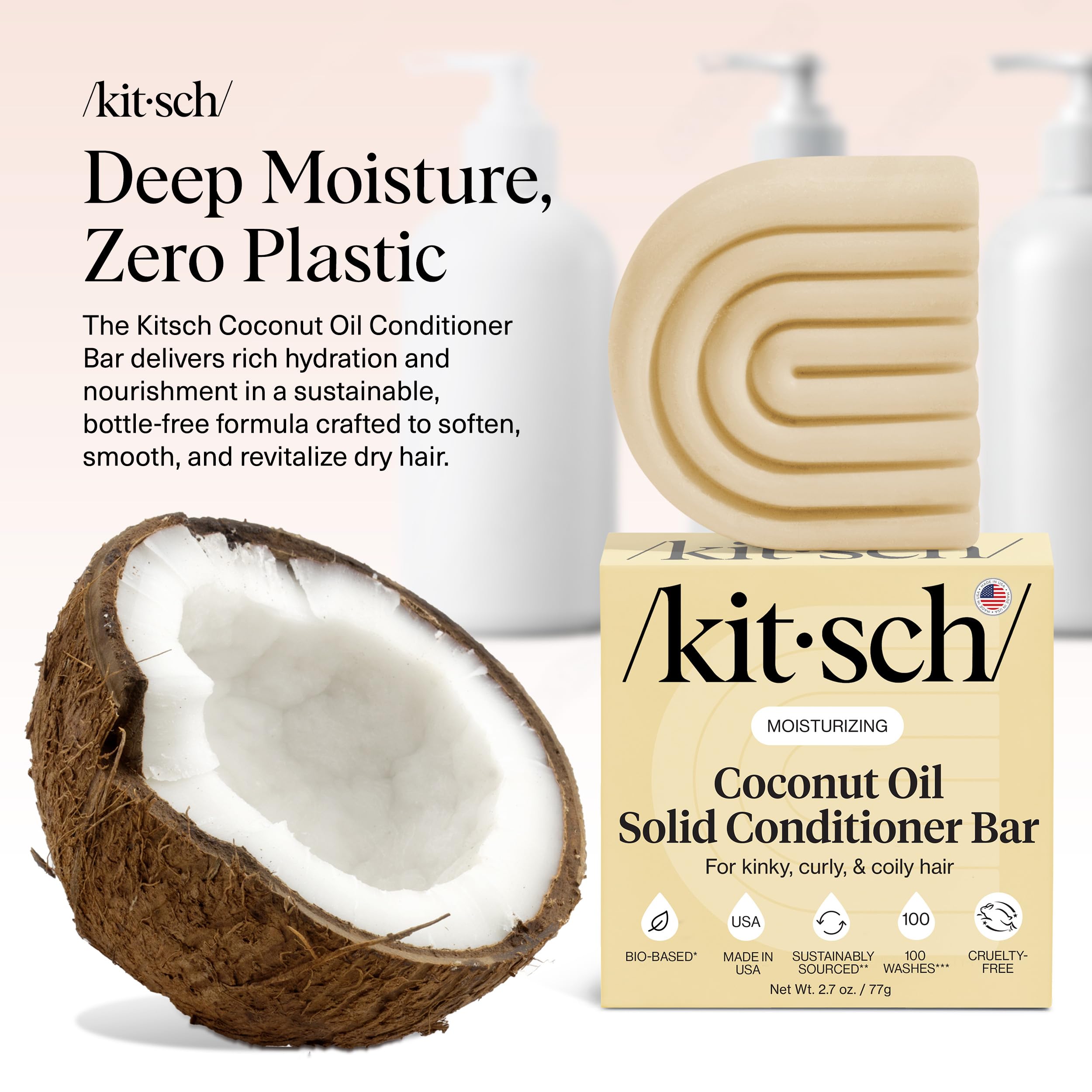 Kitsch Coconut Oil Conditioner Bar - Hair Conditioner For Women and Men - Deep Moisturizing, Nourishes, Hydrate & Soften Damaged