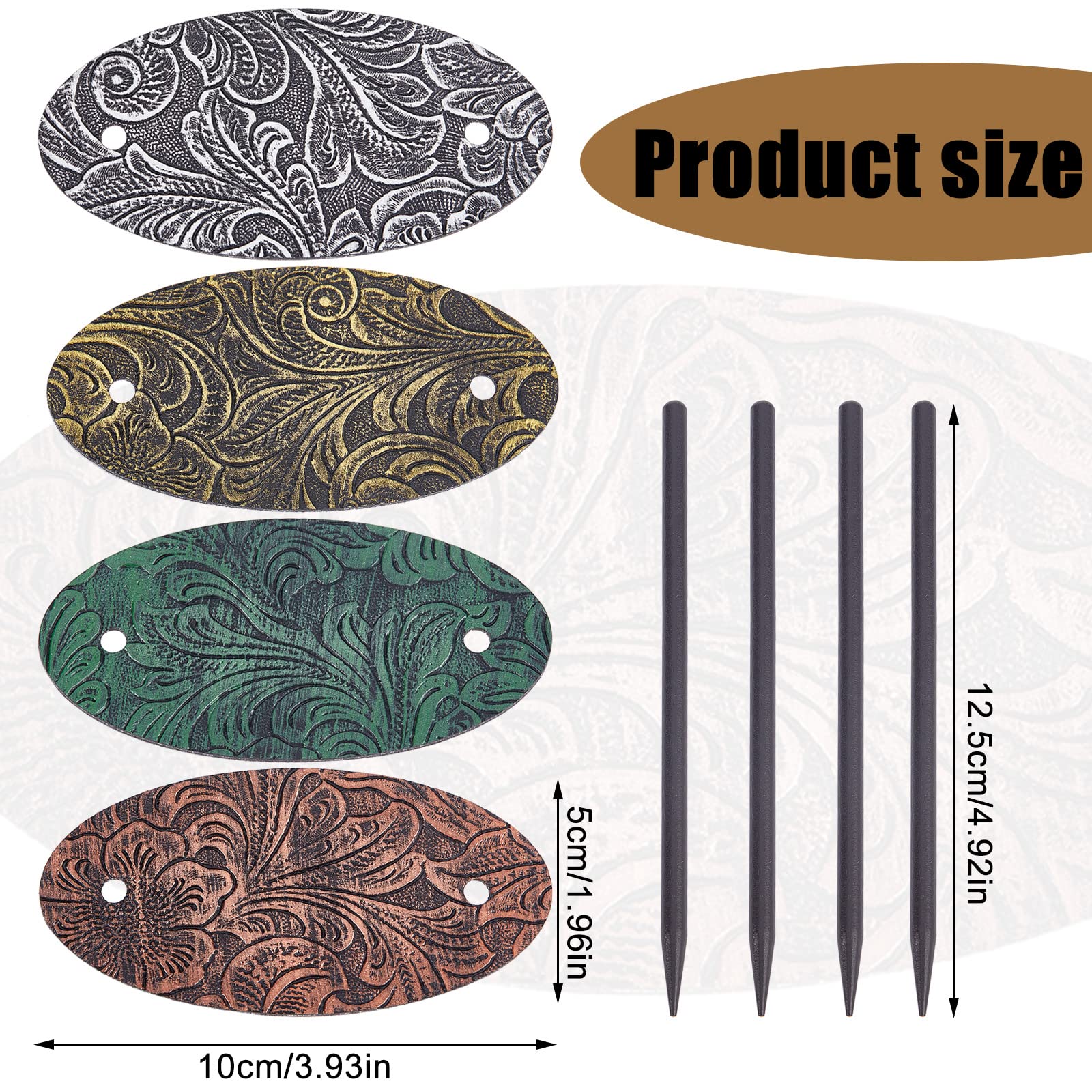 NICENEEDED 4Pcs Leather Hair Barrettes, Vintage Faux Leather Hair Clips with Stick, Oval Shape Leather Ponytail Holders Hair Sli
