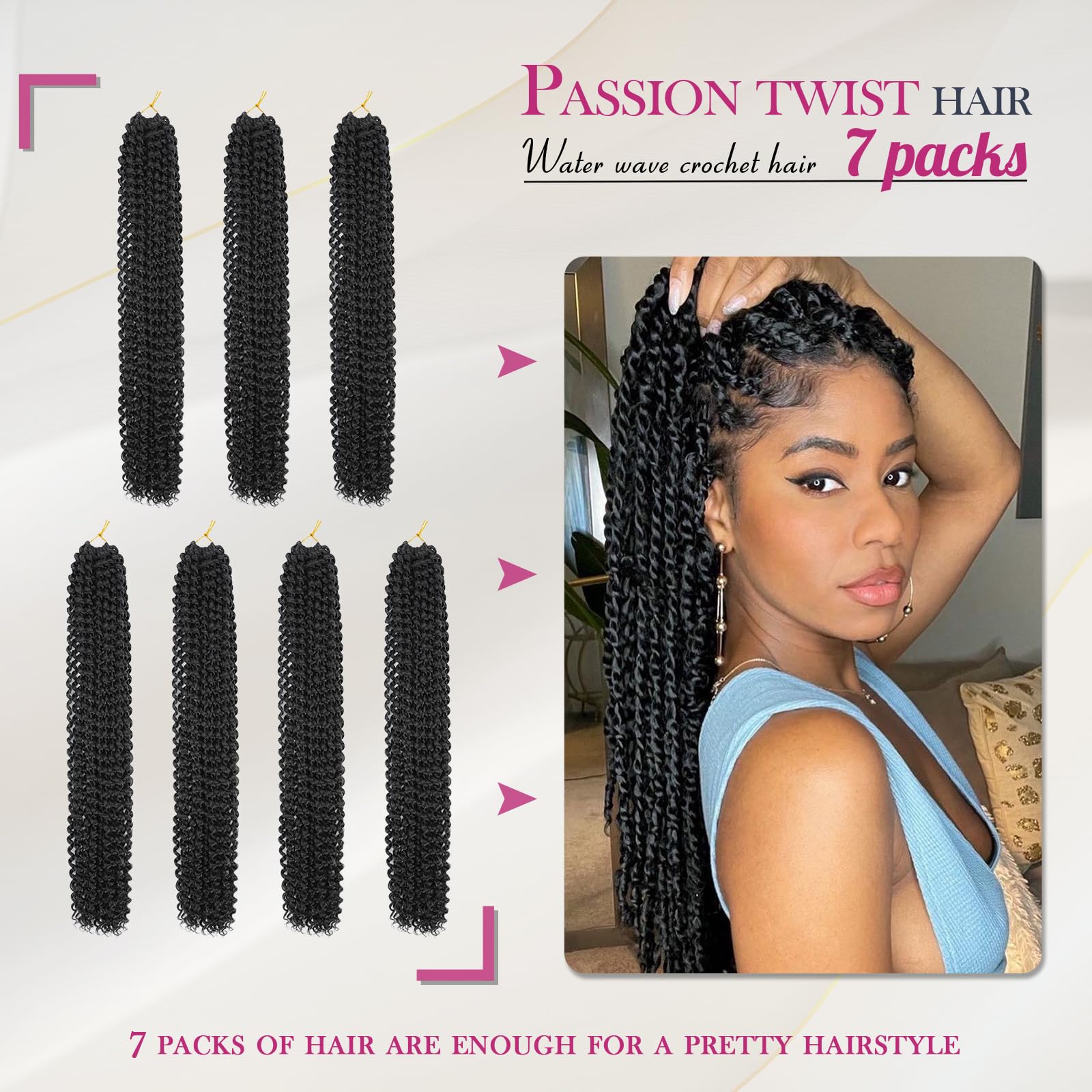 Dansama 7 Packs Passion Twist Hair Water Wave Braiding Hair For Butterfly Style Crochet Braids Bohemian Hair Extensions (30Inch